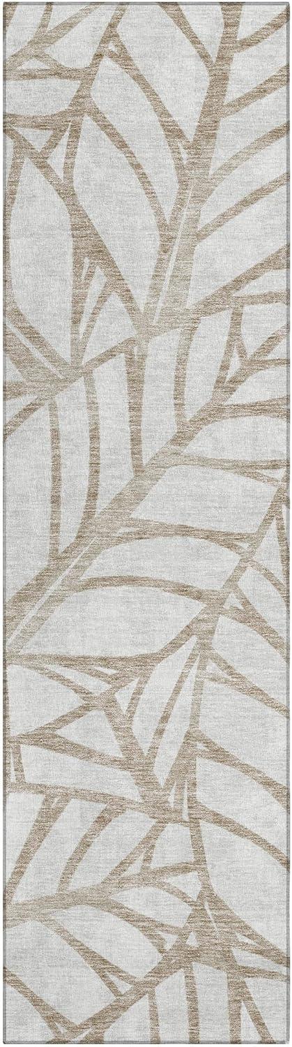 Beige and Off-White Geometric Pattern Indoor/Outdoor Runner Rug