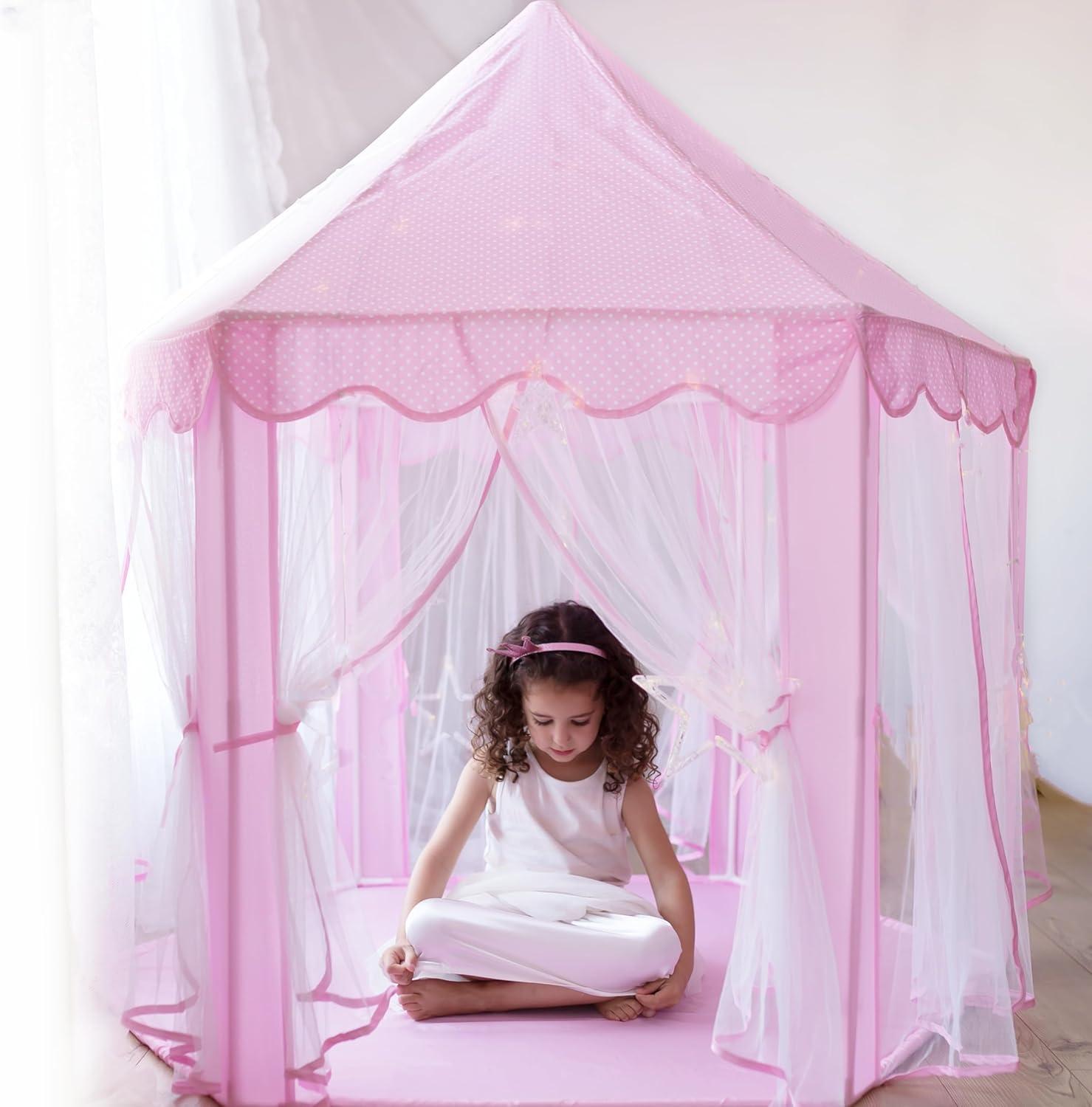 Princess Castle Playhouse Tent Toy for Girls, Pink Kids Play House Indoor, Christmas Birthday Gift for Little Girls Age 3 4 5 6 7, Play Tent for 3-10 Year Old Girl