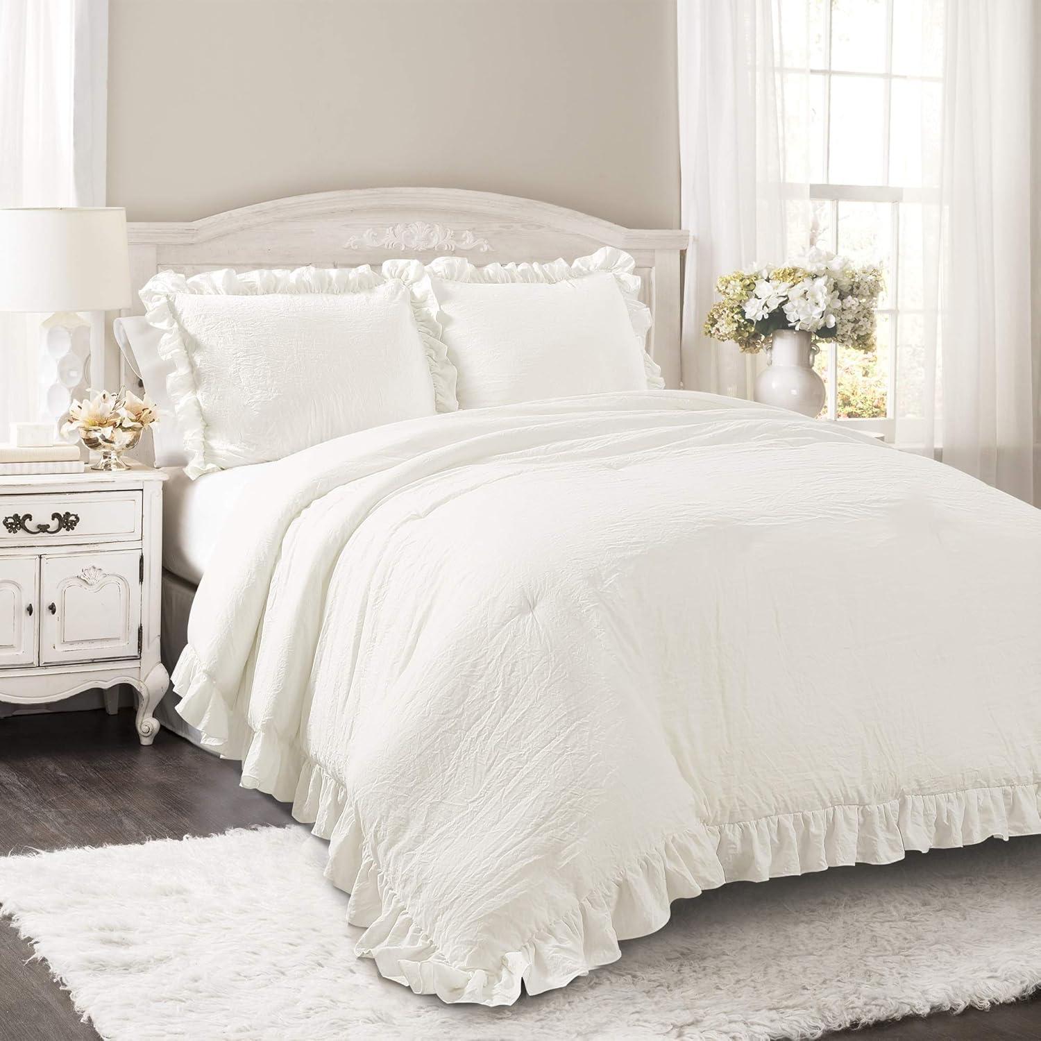 Lush Décor 3pc King Reyna Comforter Set White: Microfiber, Ruffled, OEKO-TEX Certified