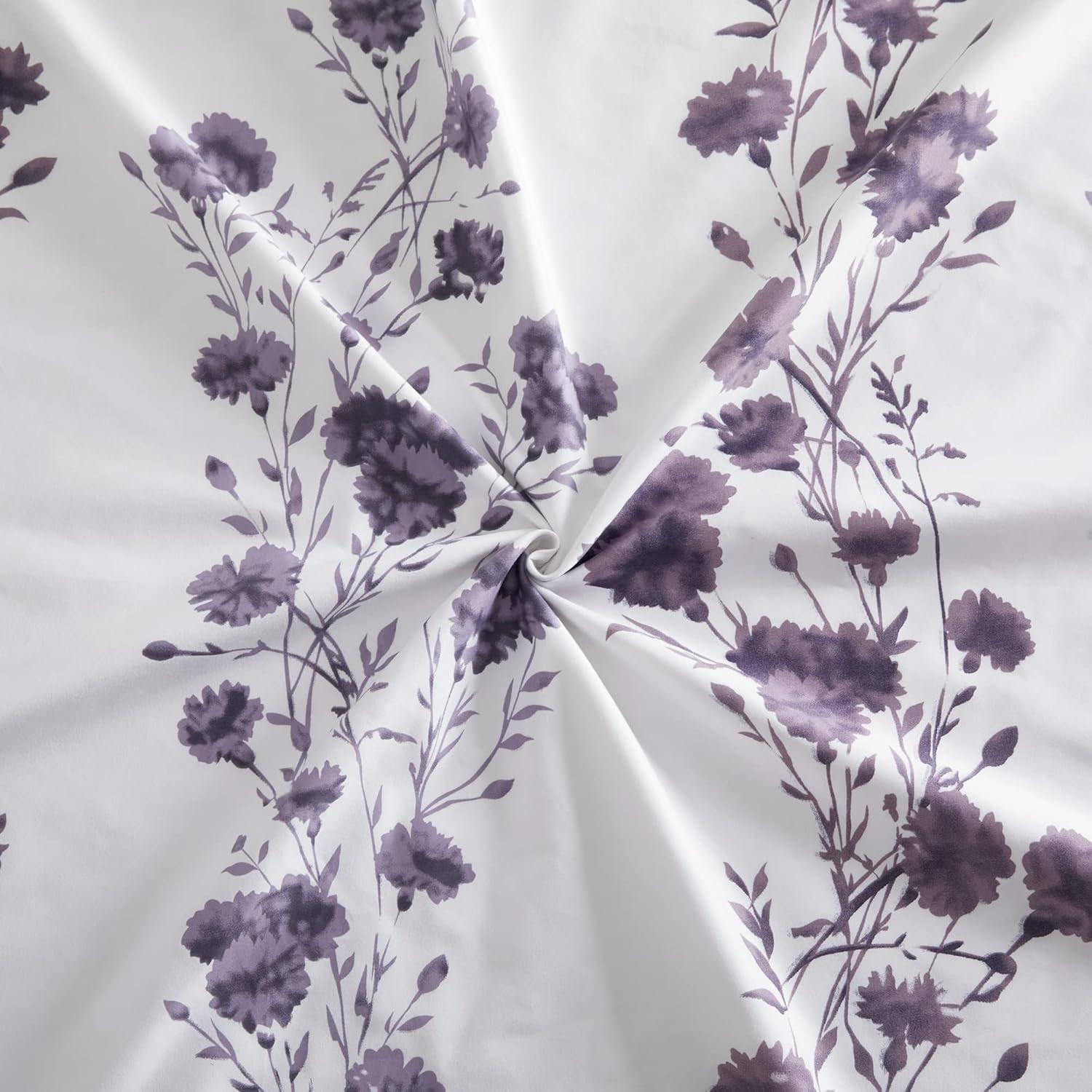 Twin Purple Carnation Floral Rayon Bamboo Duvet Cover Set