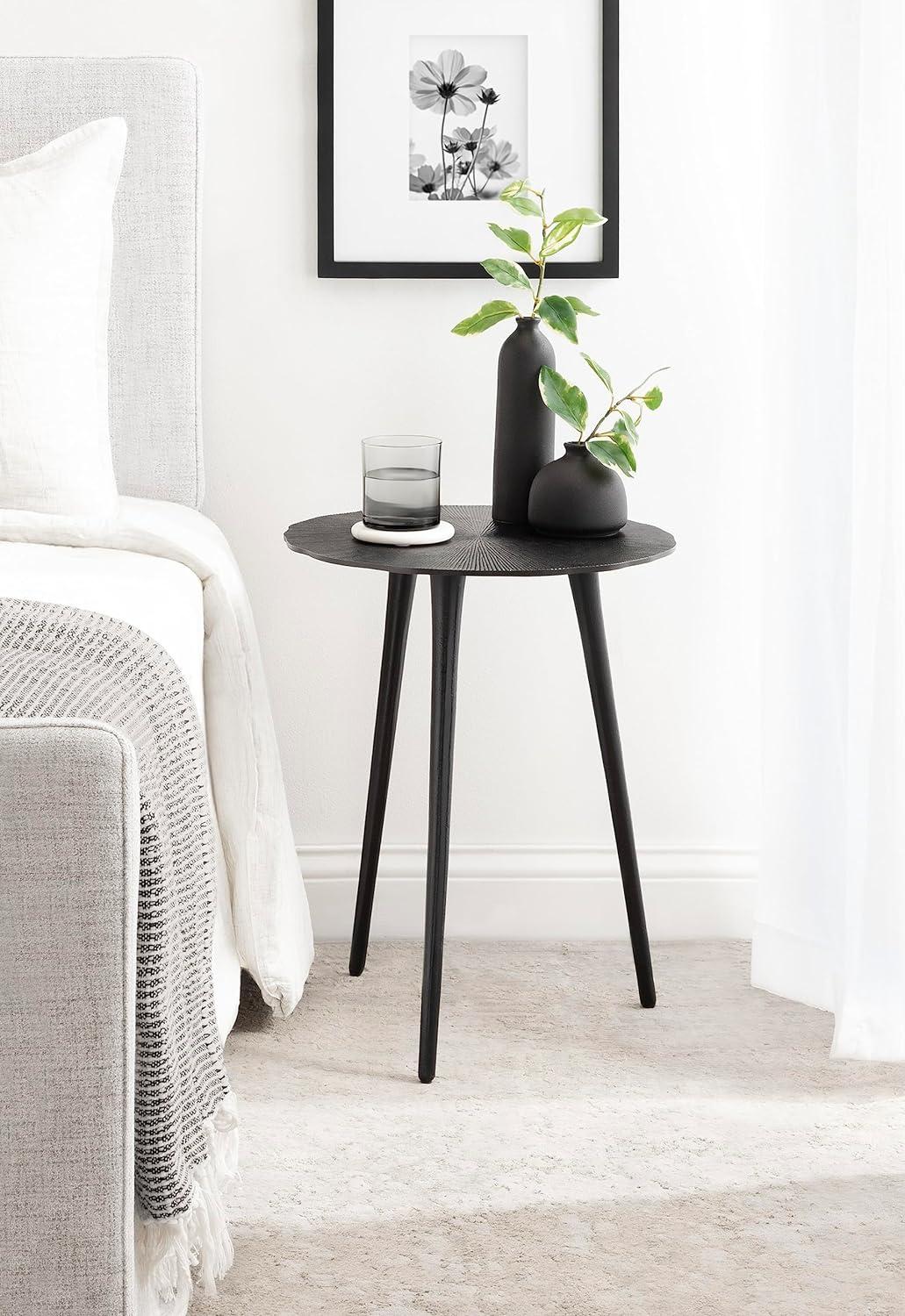 Black Aluminum Round Side Table with Tapered Legs