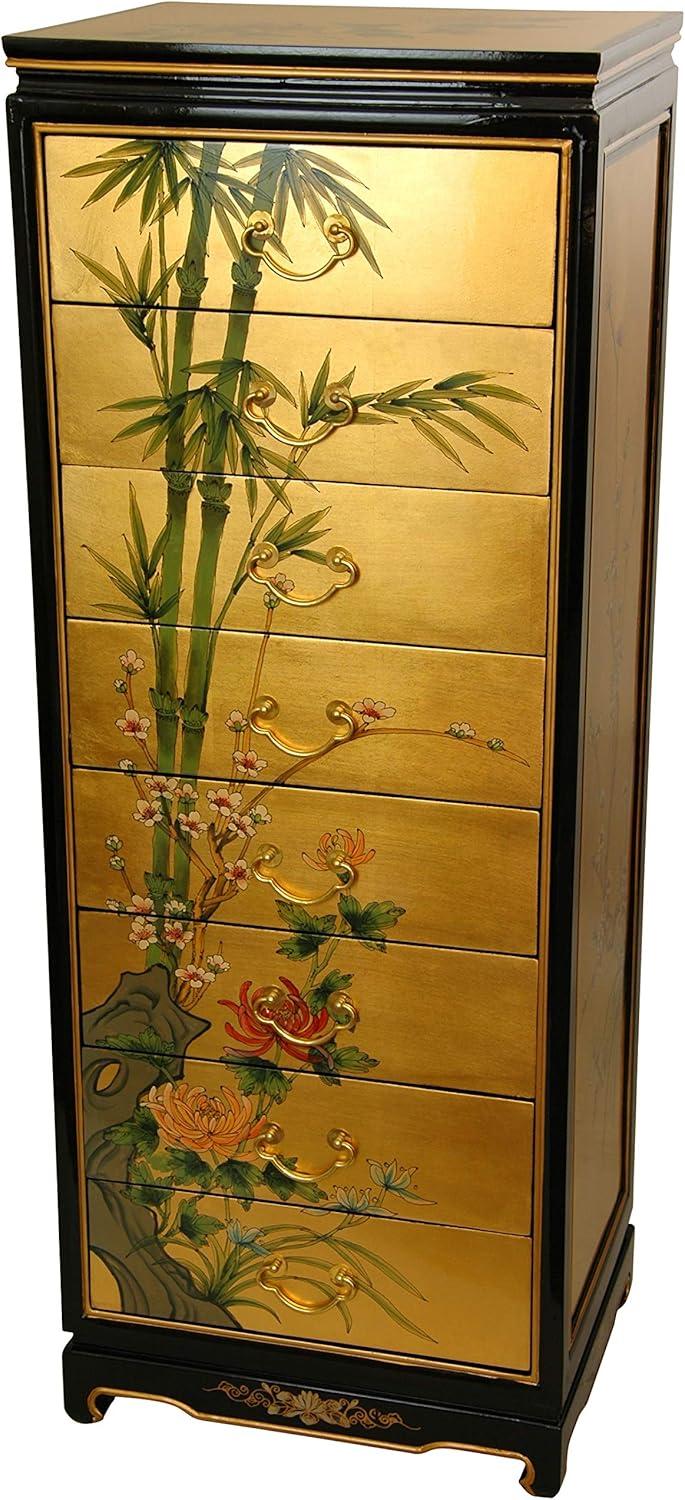 Oriental Furniture Gold Leaf Eight-Drawer Cabinet