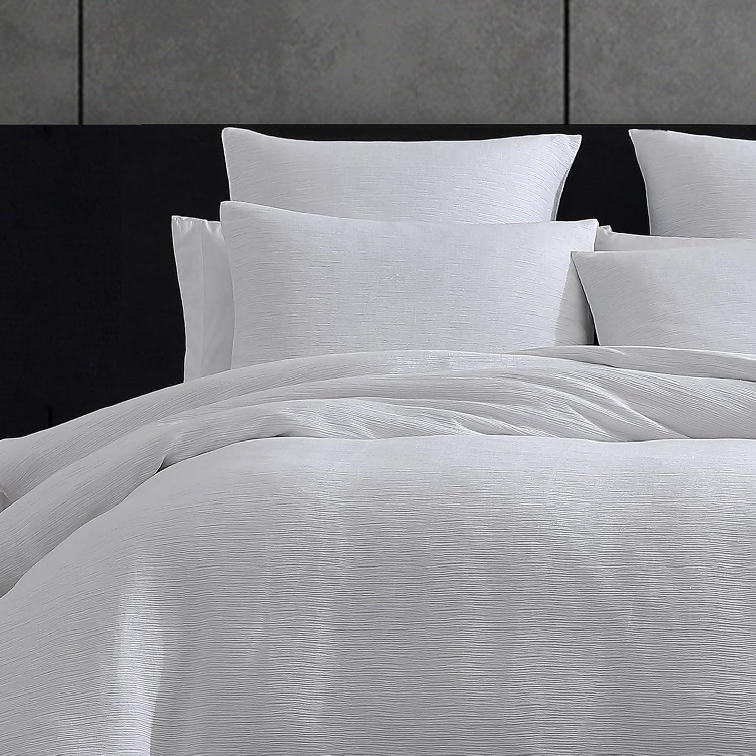 Vera Wang - King Duvet Cover Set, Soft Bedding Set with Matching Shams, Button Closure, Chic Room Essentials (Textured Pleats White, King)