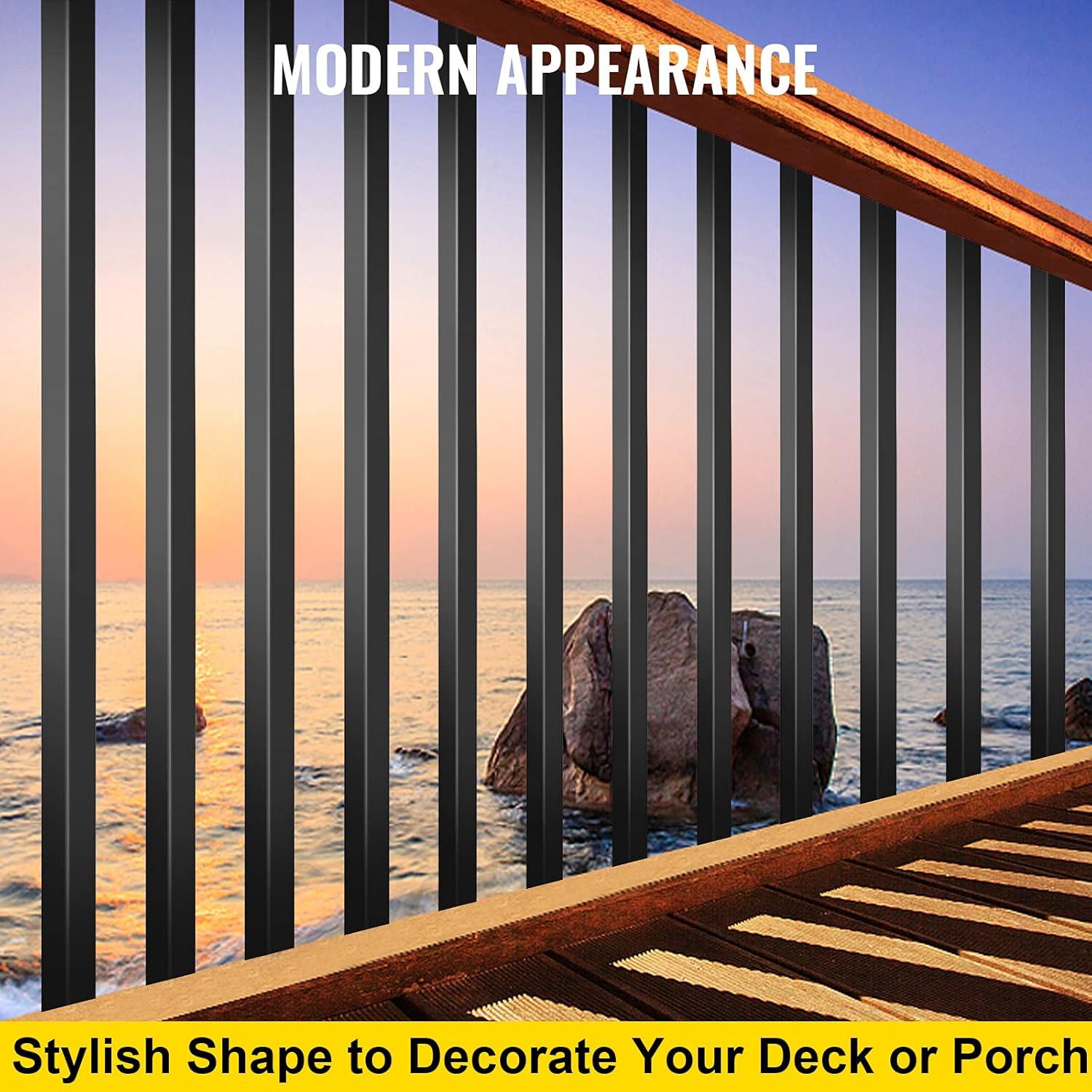 KFFKFF Aluminum Alloy Deck Railing for Wood and Composite Deck, Square Baluster for Outdoor Stair Deck Porch Deck Balusters, 101 Pack Metal Deck Spindles, 32"x0.8" Staircase Baluster with Screws