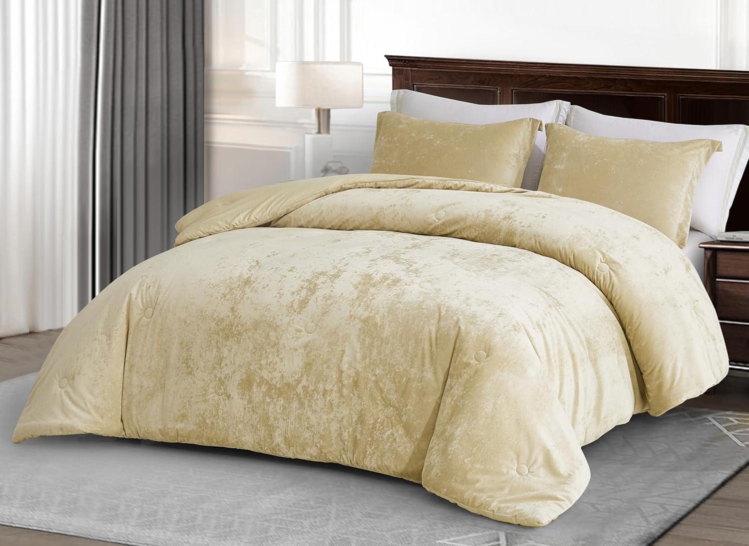 Chezmoi Collection Lux 3-Piece Pewter Gray Shimmer Velvet Bedding Set Full Size Lush Plush Velvet Comforter Set With Soft Brushed Microfiber Reverse