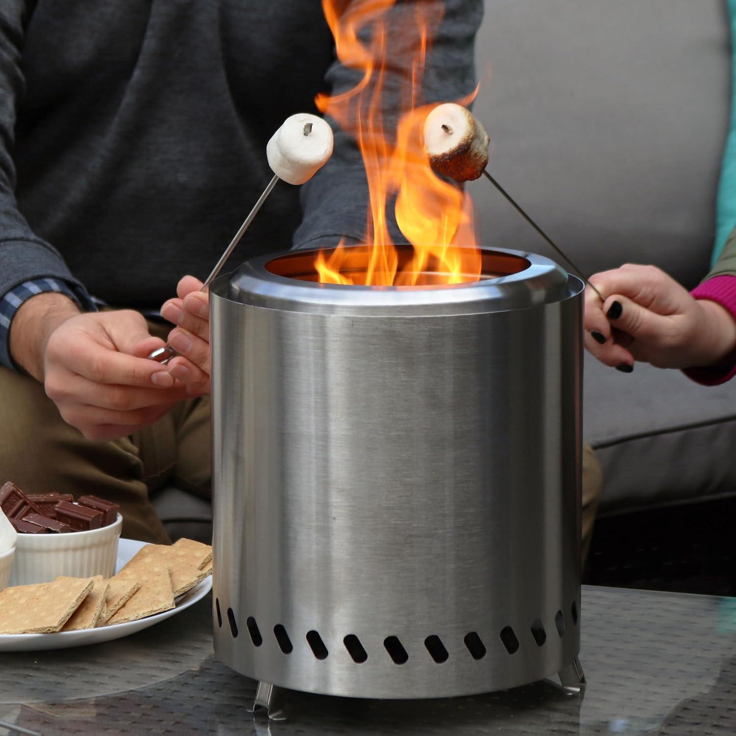 Sunnydaze 9.5" Round Wood-Burning Silver Finish Stainless Steel Tabletop Smokeless Fire Pit