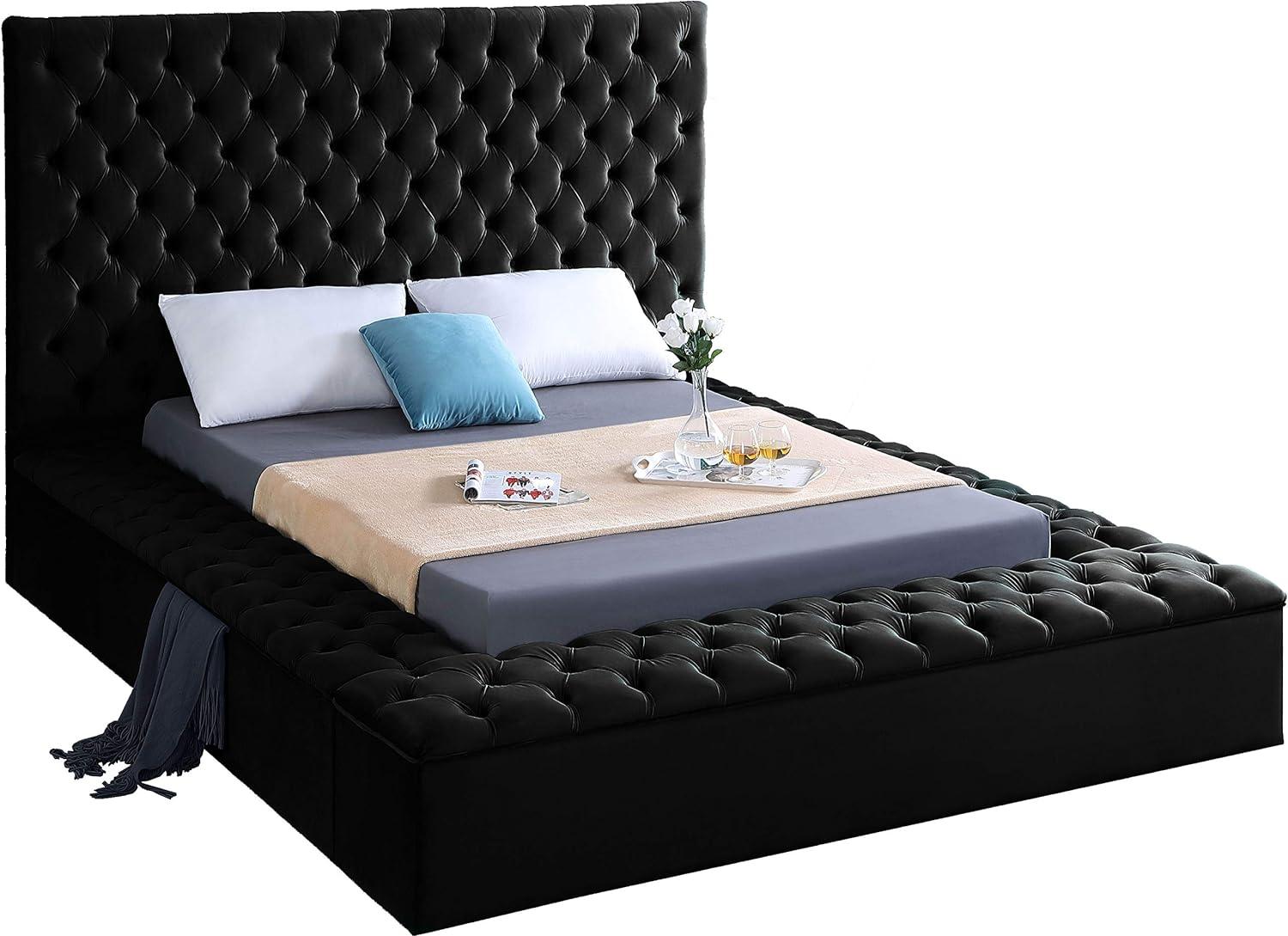 Bliss Black Velvet Tufted Full Bed with Storage