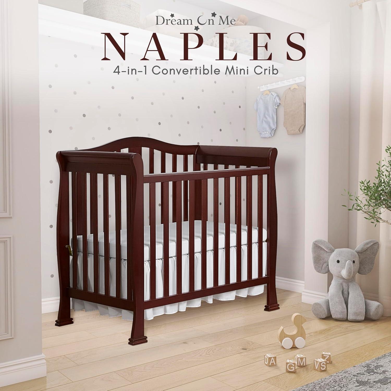 Espresso 4-in-1 Convertible Mini Crib with Mattress Pad