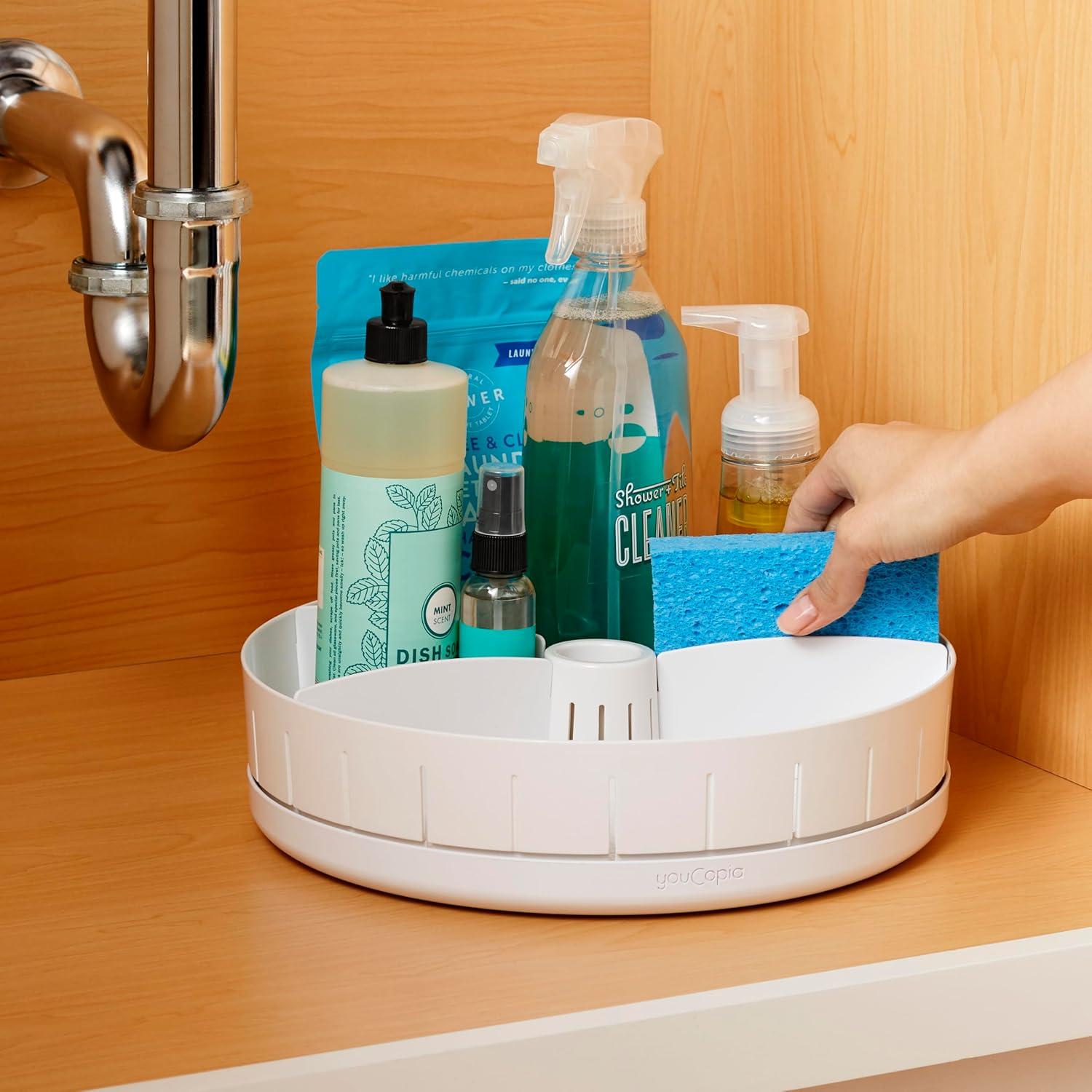 White Plastic Revolving Under Sink Turntable Organizer