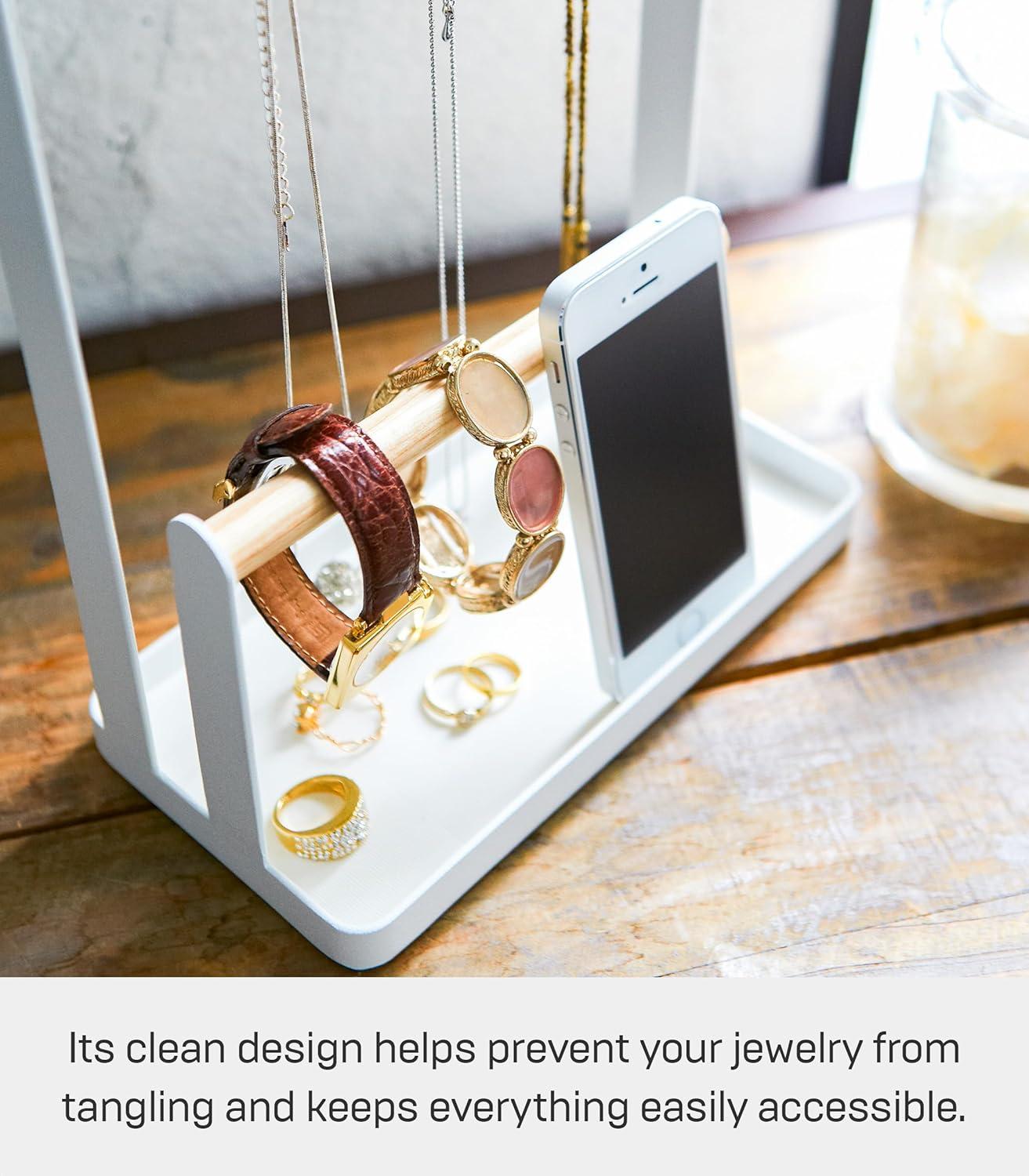 Tosca Yamazaki Home 4-Tier Accessory Tray, Jewelry Holder & Storage Organizer, Steel + Wood, Handles