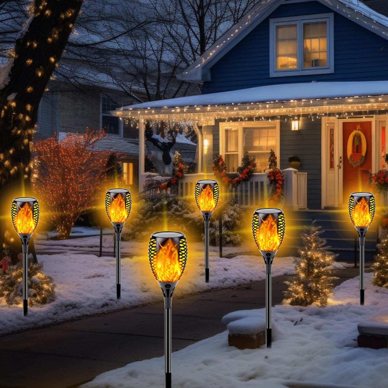 Upgraded Solar Lights Outdoor, 6 Pack Flickering Flame Solar Torch Lights with Super Larger Size for Halloween Decor, Solar Halloween Lights Waterproof Solar Powered Outdoor Lights for Garden Pathway
