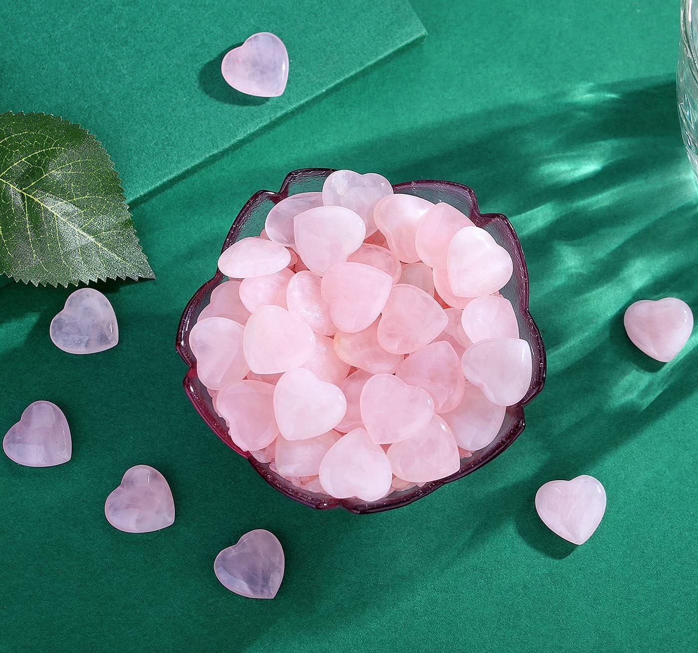 20-Piece Pink Rose Quartz Heart-Shaped Healing Stones Set