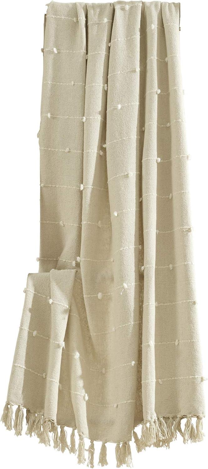 50"x60" Boho Tufted Cotton Woven Tassel Throw Blanket with Fringes Neutral - Lush Décor