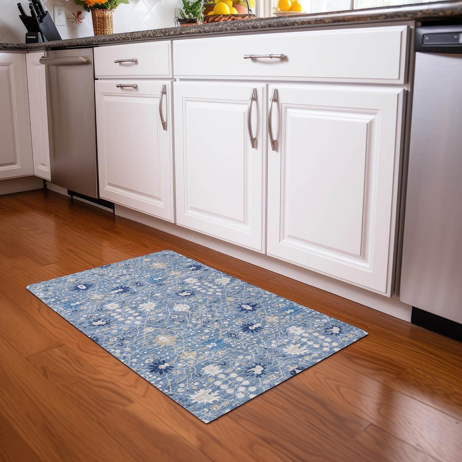 Denim Blue Flat Woven Washable Synthetic Area Rug