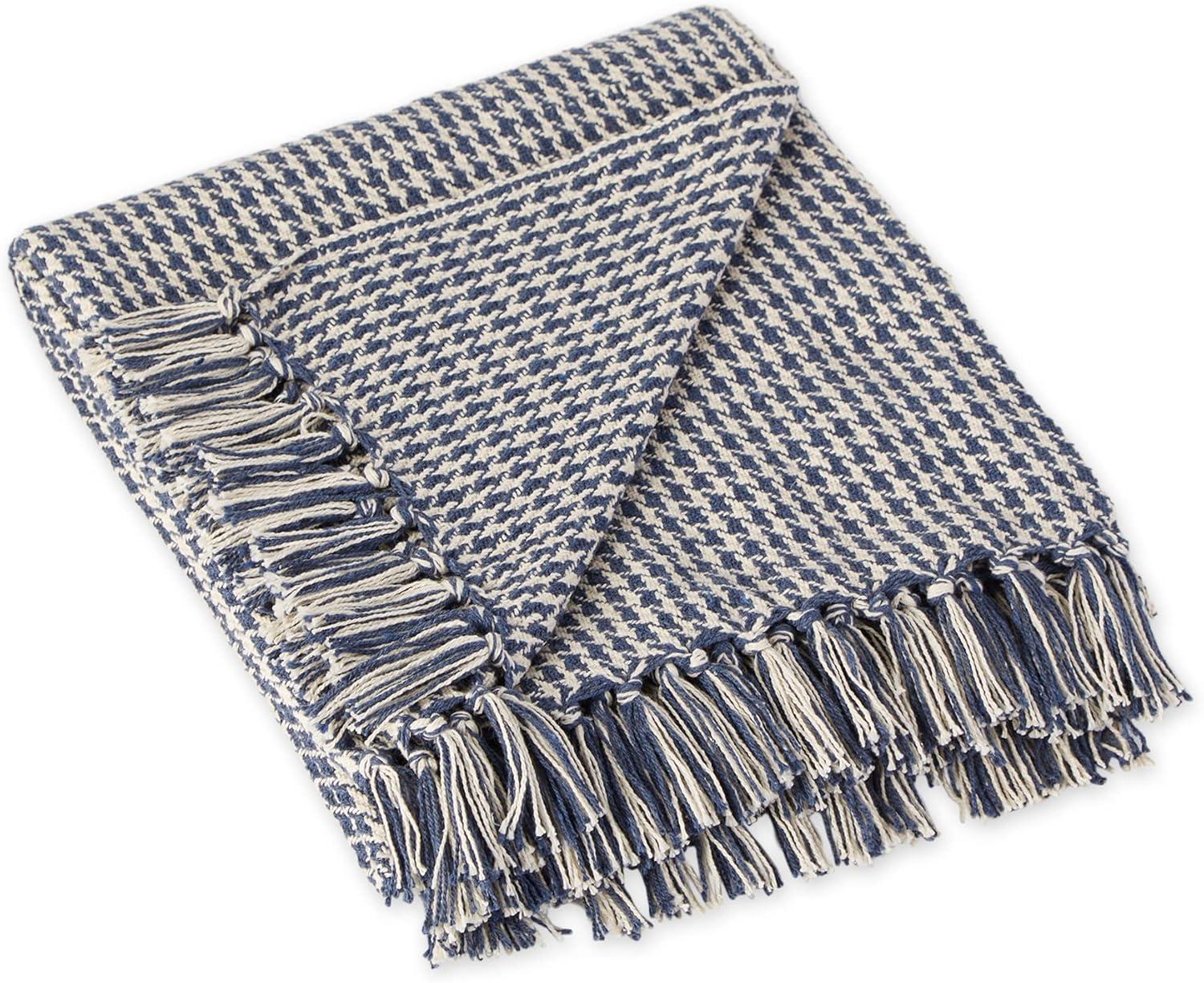 DII 60x50" Modern Cotton Houndstooth Throw in French Blue/White