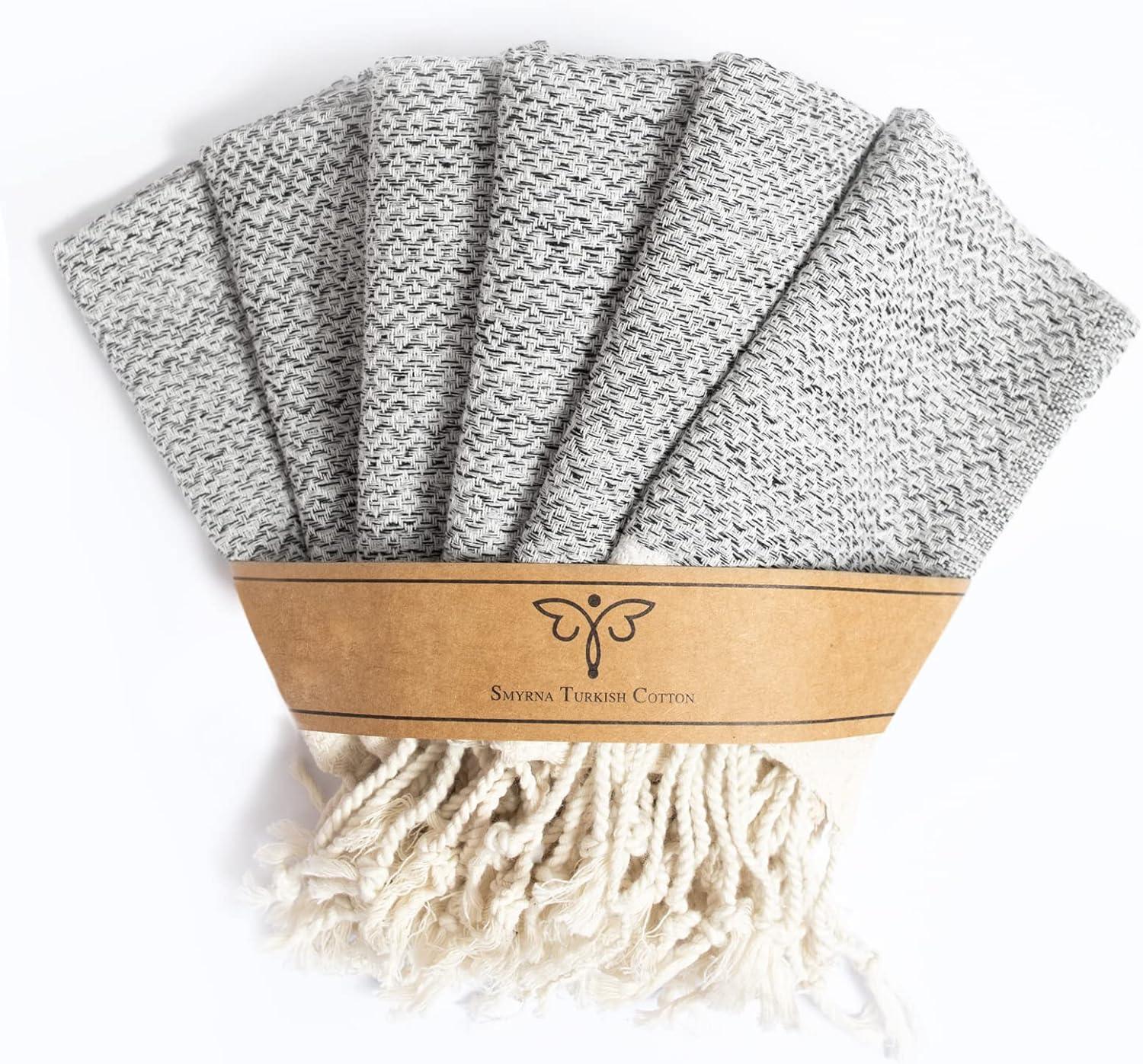 Gray Cotton Vintage Washcloth Set with Fringe Tassels
