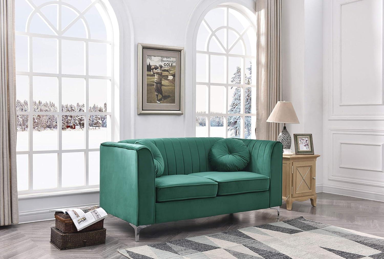 Green Velvet Tufted Loveseat with Chrome Legs