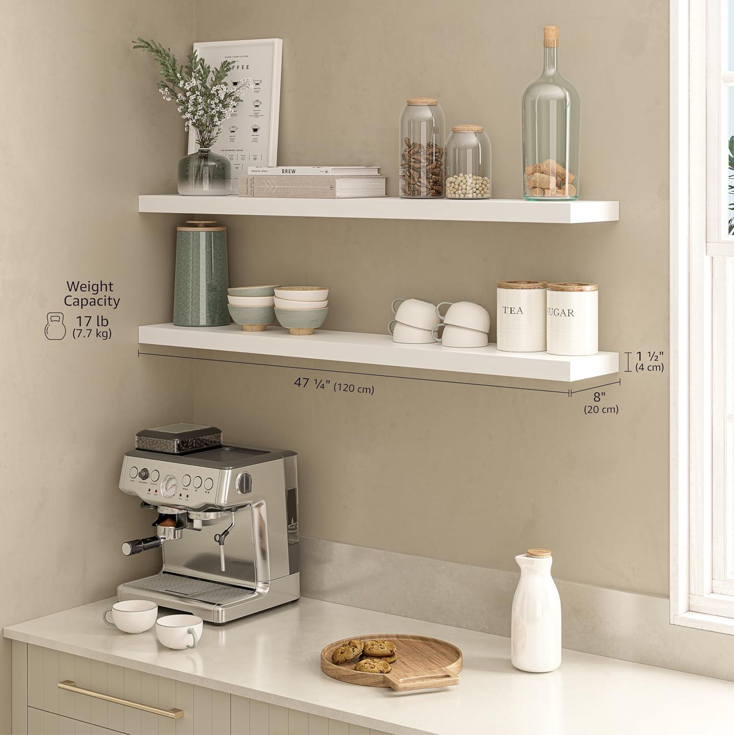 Ballucci Miami 48" W x 8" D Floating Shelves Set with Invisible Wall Mount Brackets (Set of 2)