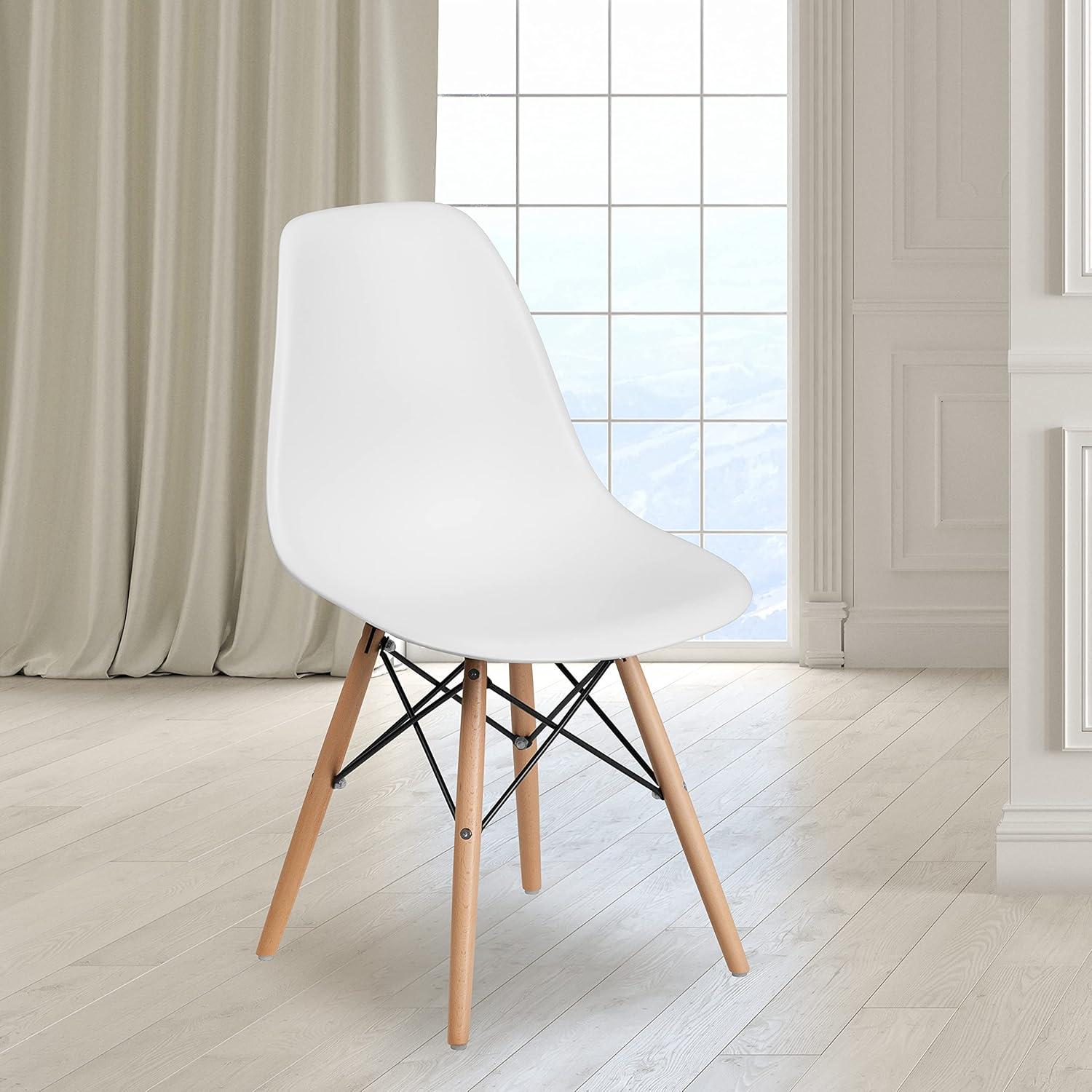 Flash Furniture Elon Series Plastic Chair with Wooden Legs for Versatile Kitchen, Dining Room, Living Room, Library or Desk Use