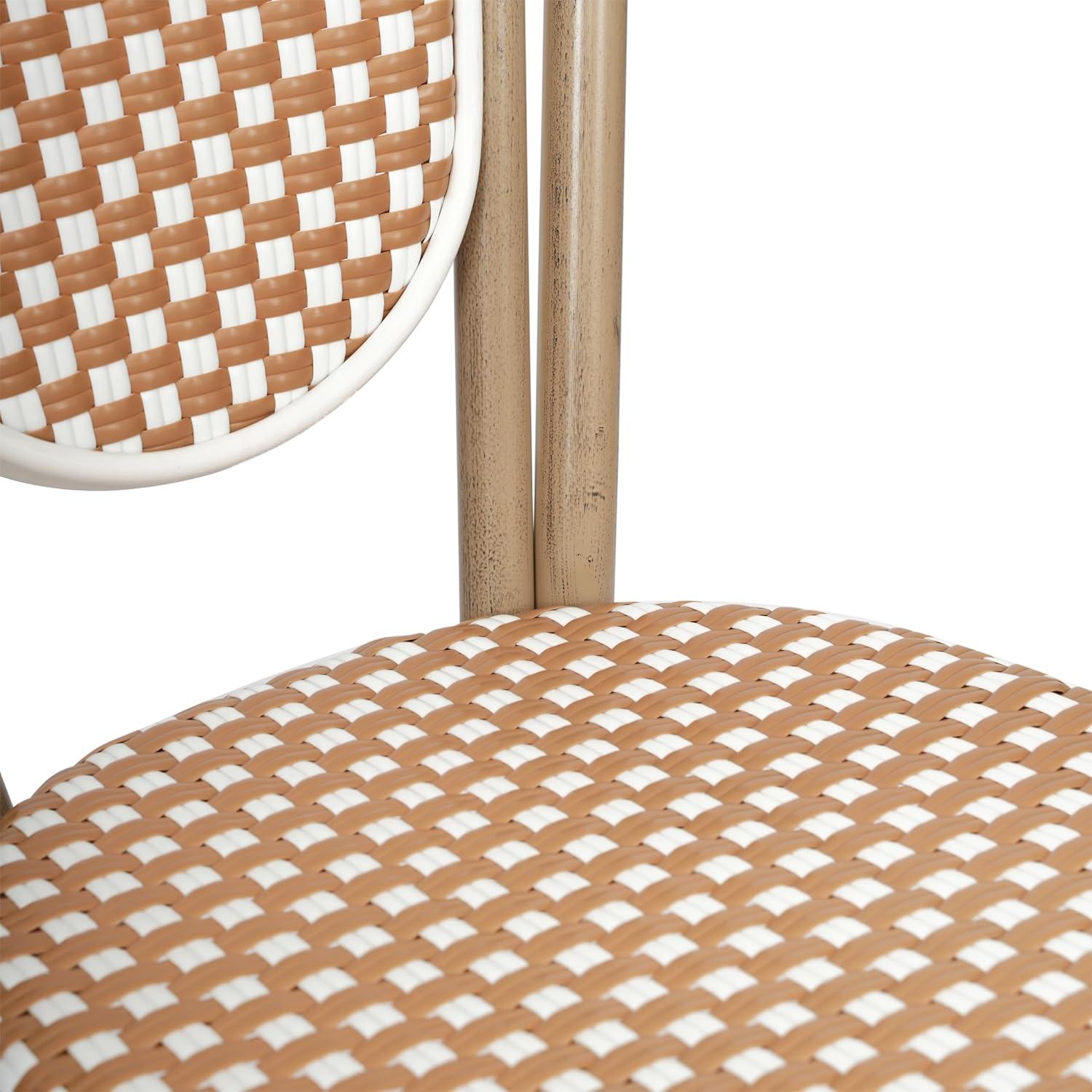 Flash Furniture 4 PK Lourdes Indoor/Outdoor Commercial Thonet Bistro Stack Chair, Natural/White PE Rattan & Bamboo Print Aluminum Frame in Light Nat
