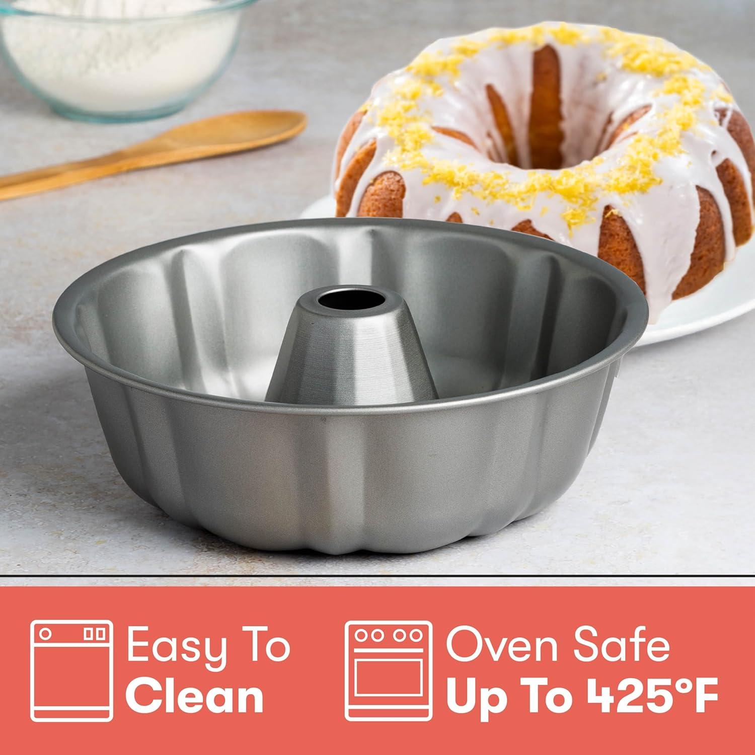 Cooking Light Fluted Cake Bundt Pan, Premium Non-Stick, 9", Gray