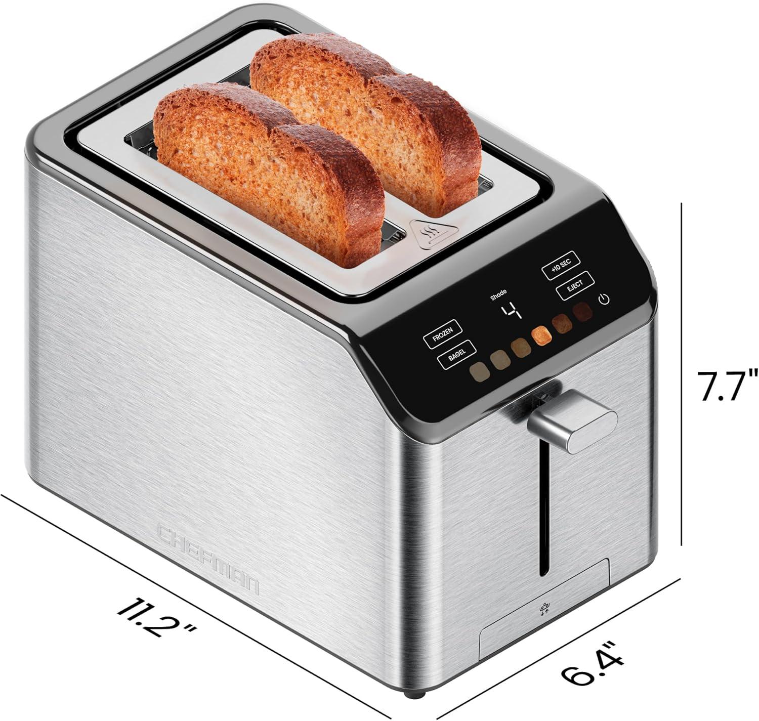 Chefman Smart Touch™ 2 Slice Digital Toaster with 6 Touchscreen Shade Settings – Stainless Steel