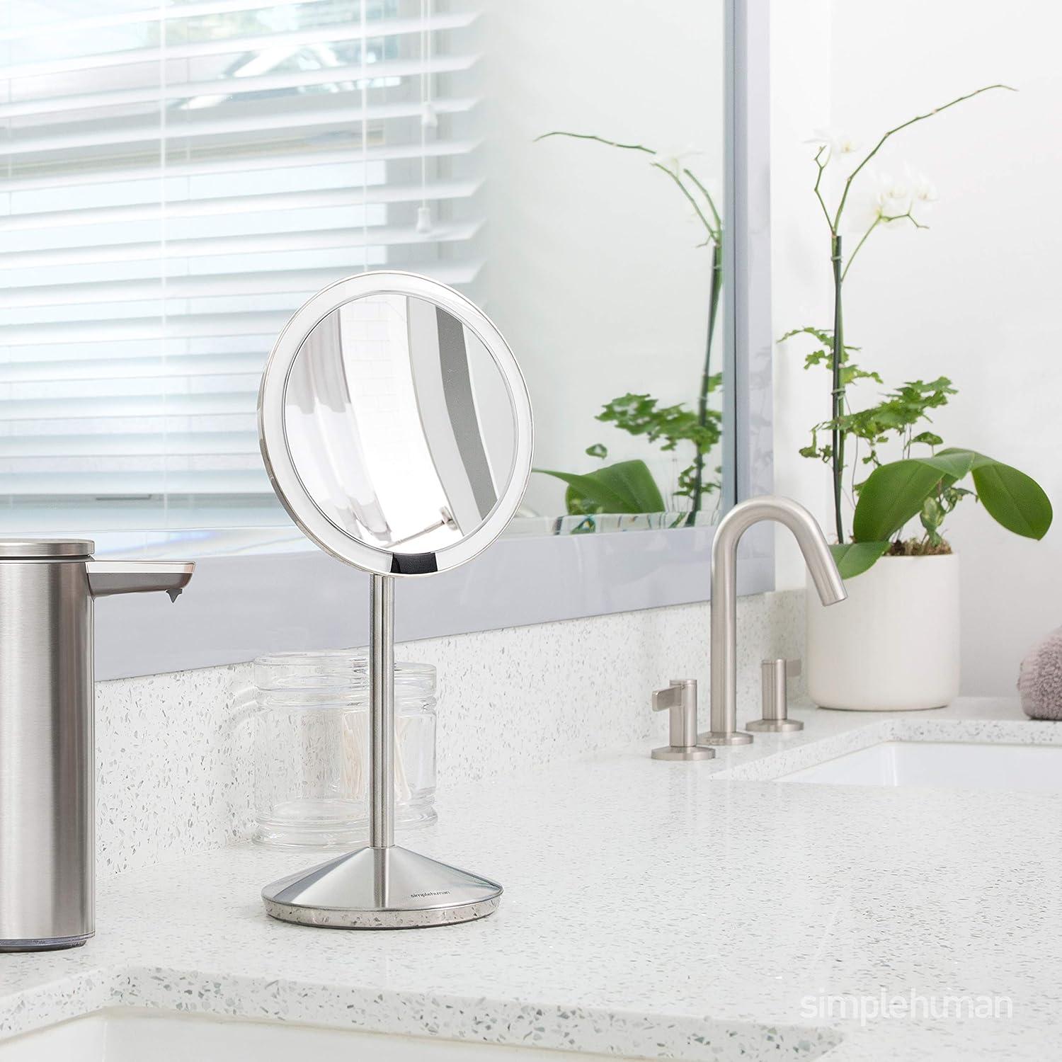 Simplehuman 5" Round Rechargeable Mini Travel Sensor Makeup Mirror, 10x Magnification