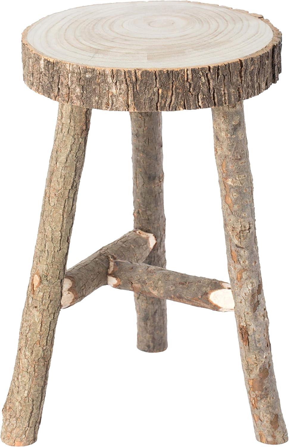 20 x 12.5 x 12.5 in. Decorative Antique Log Cabin Natural Wooden Accent Stool Side Table, Brown