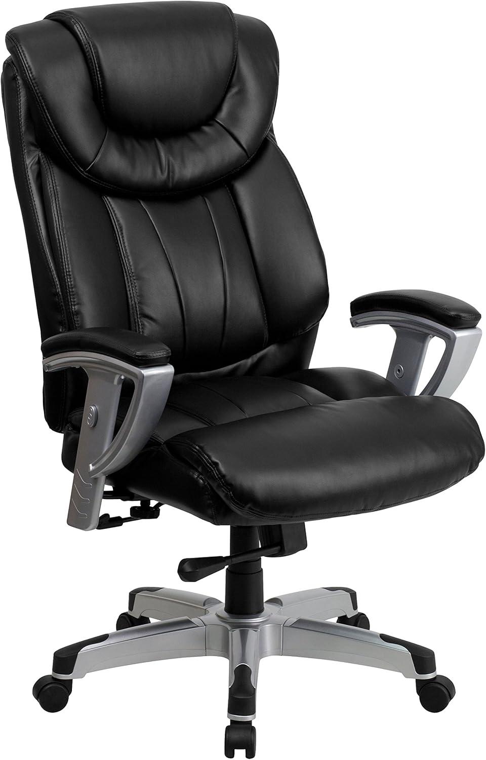 Black Leather High Back Ergonomic Executive Chair with Adjustable Arms