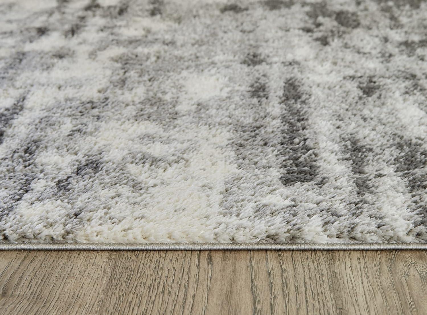 Gray and Cream Abstract Shag 8' x 10' Rug