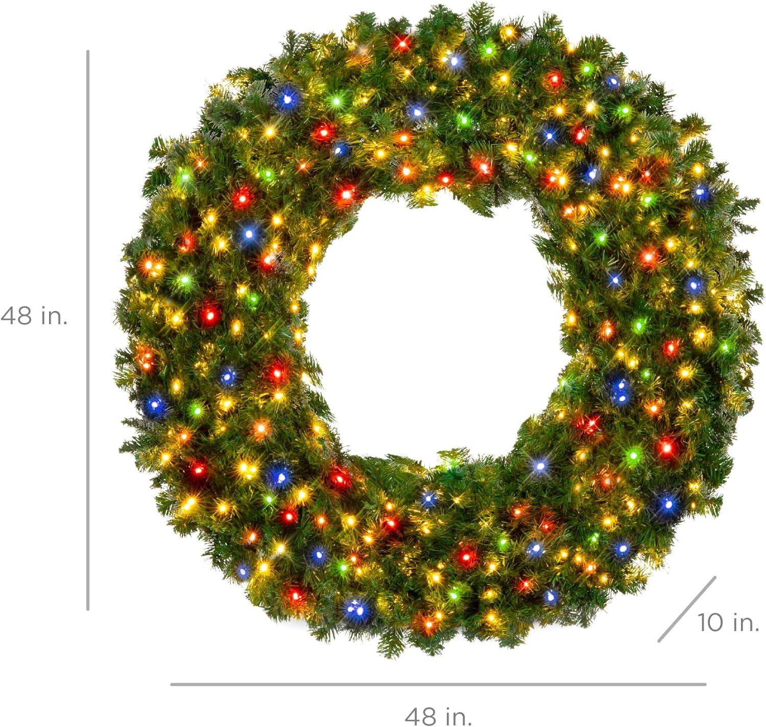 Best Choice Products Artificial Pre-Lit Fir Christmas Wreath Decoration w/ Multicolor Lights, Tips