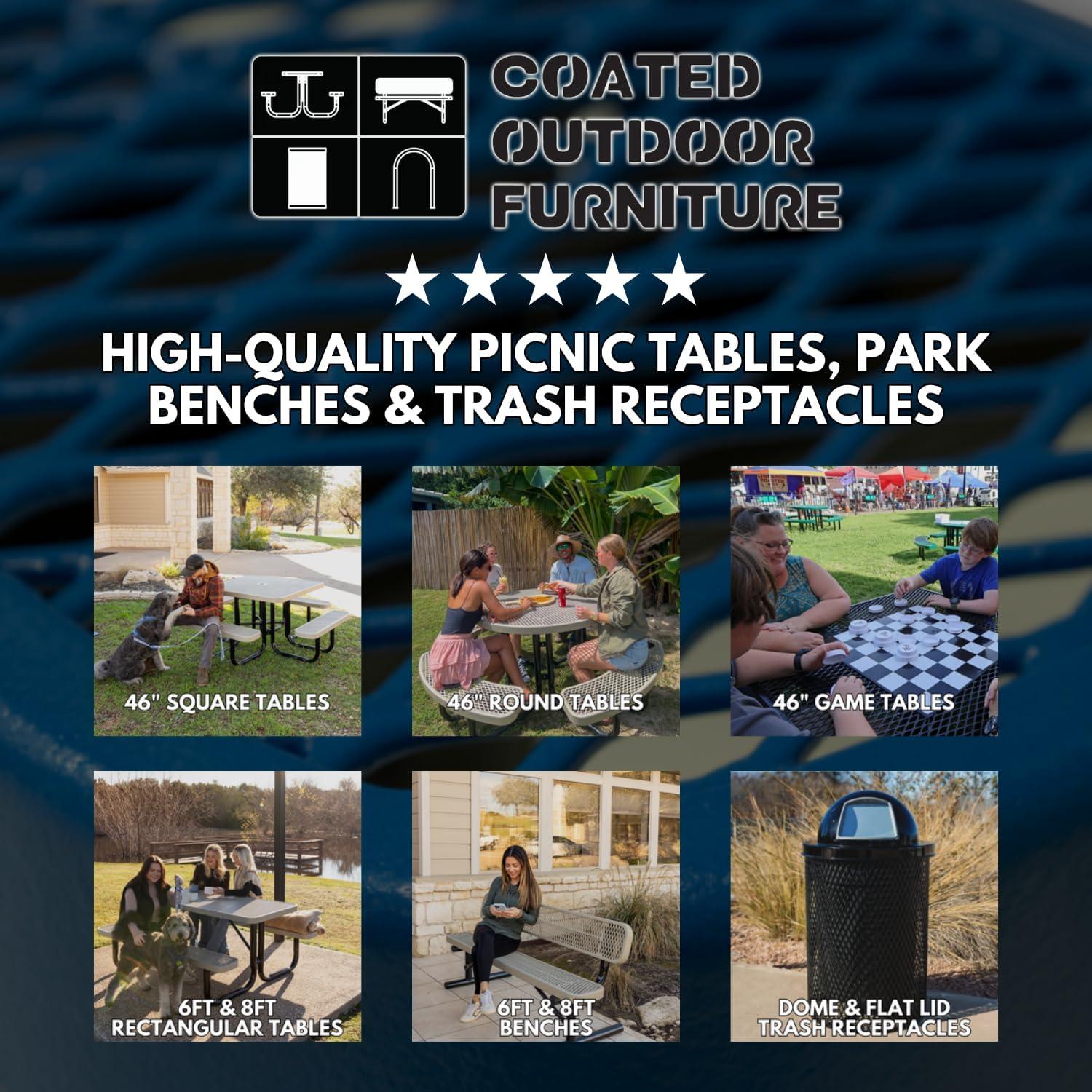 46" Green Expanded Metal Outdoor Picnic Table with Umbrella Hole