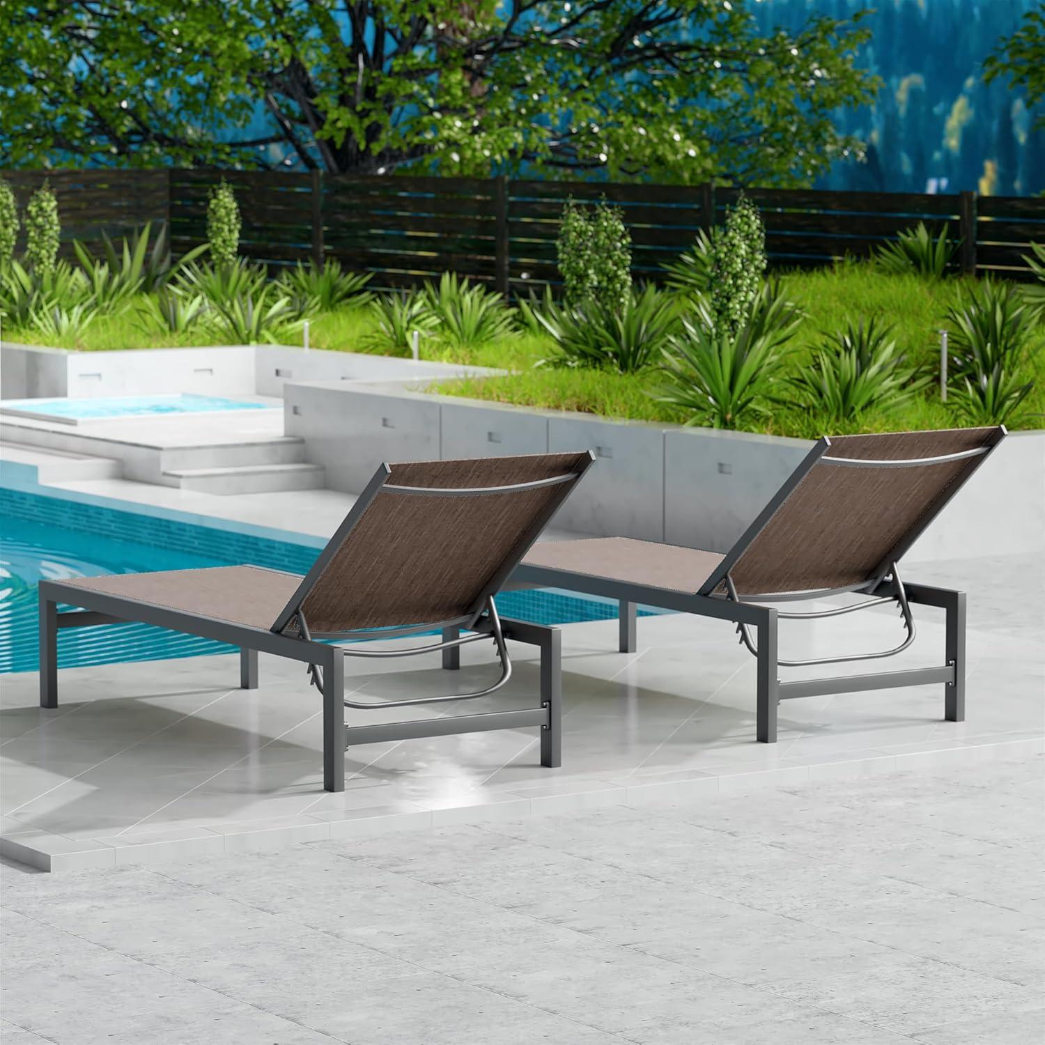 Kozyard 2 Packs Chaise Lounge Outdoor Aluminum Chaise Lounge Flat Comfortable Patio Chair