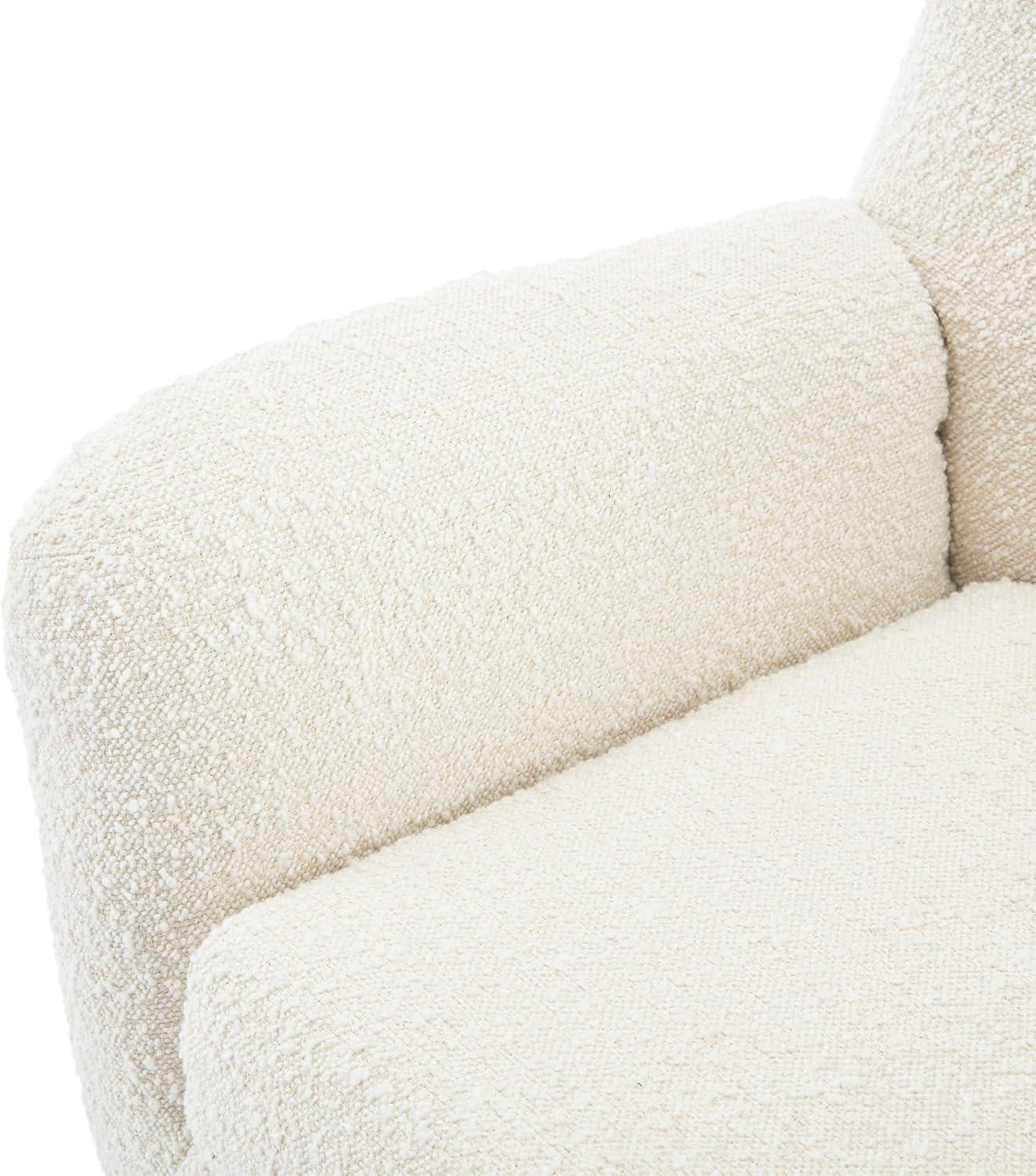 Christopher Knight Home Faschia Mid Century Accent Chair, Boucle Textured Arm Chair, Upholstered Single Sofa, Tufted Reading Chair, Indoor Backrest Chair for Living Room, Home Rest, White + Oak