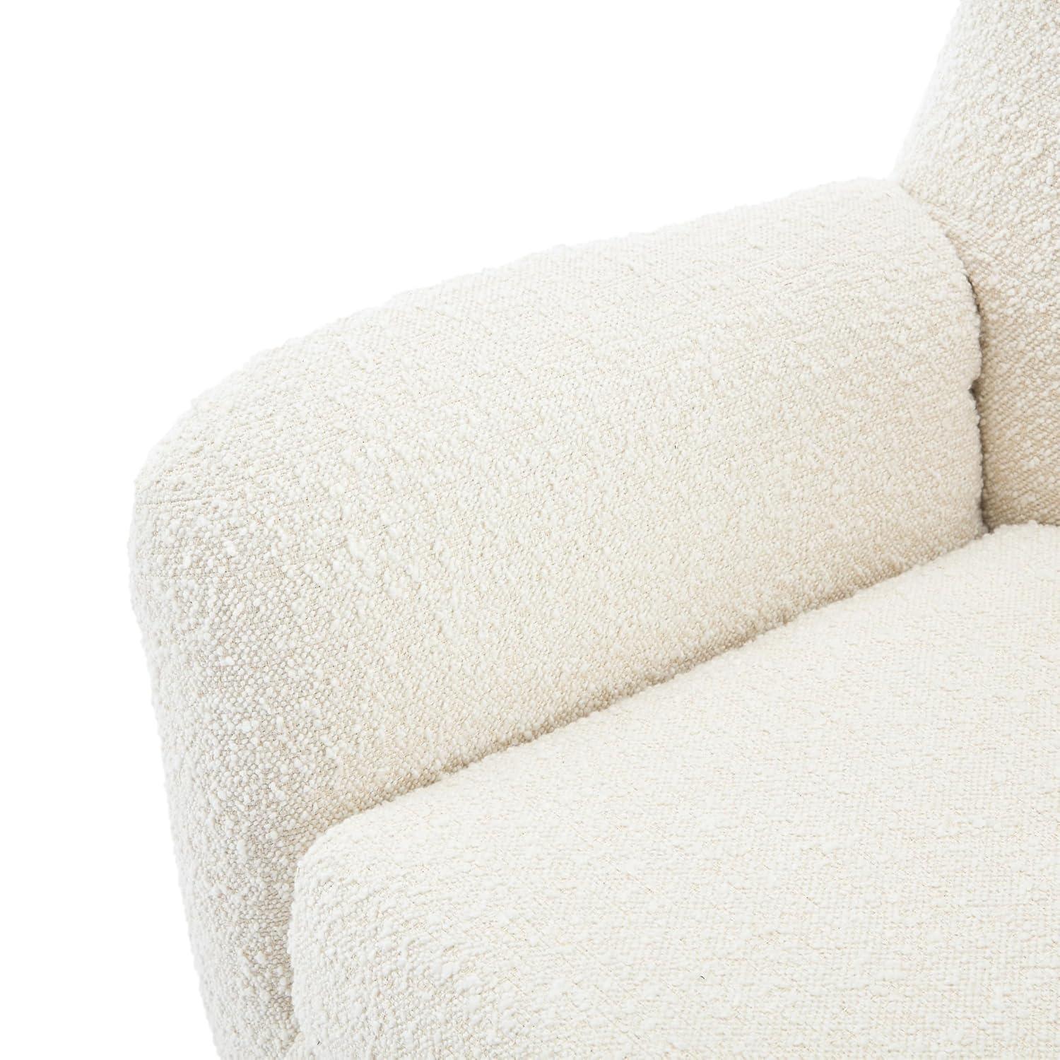 Christopher Knight Home Faschia Mid Century Accent Chair, Boucle Textured Arm Chair, Upholstered Single Sofa, Tufted Reading Chair, Indoor Backrest Chair for Living Room, Home Rest, White + Oak