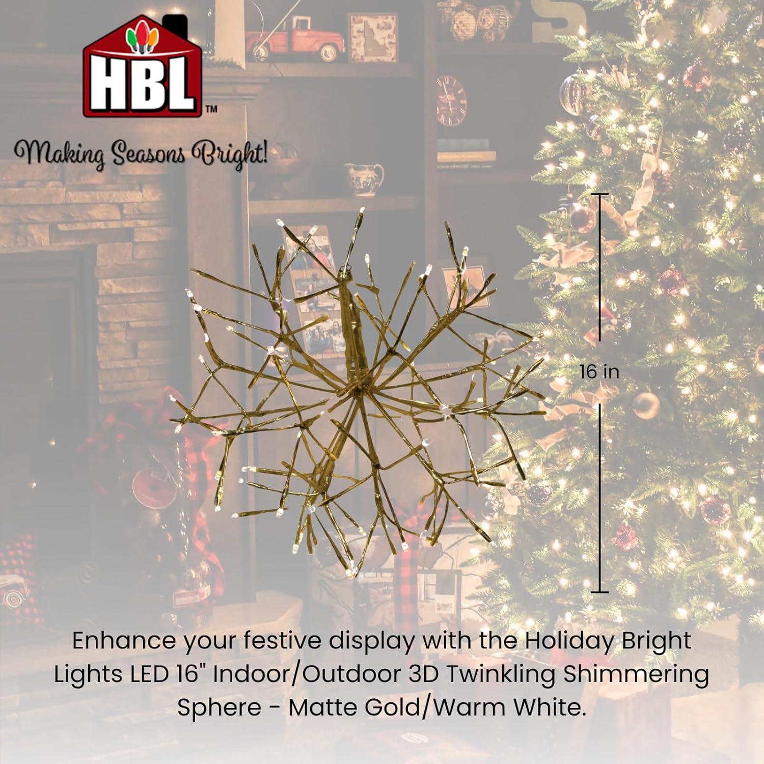 16" Gold and Warm White LED Shimmering Sphere