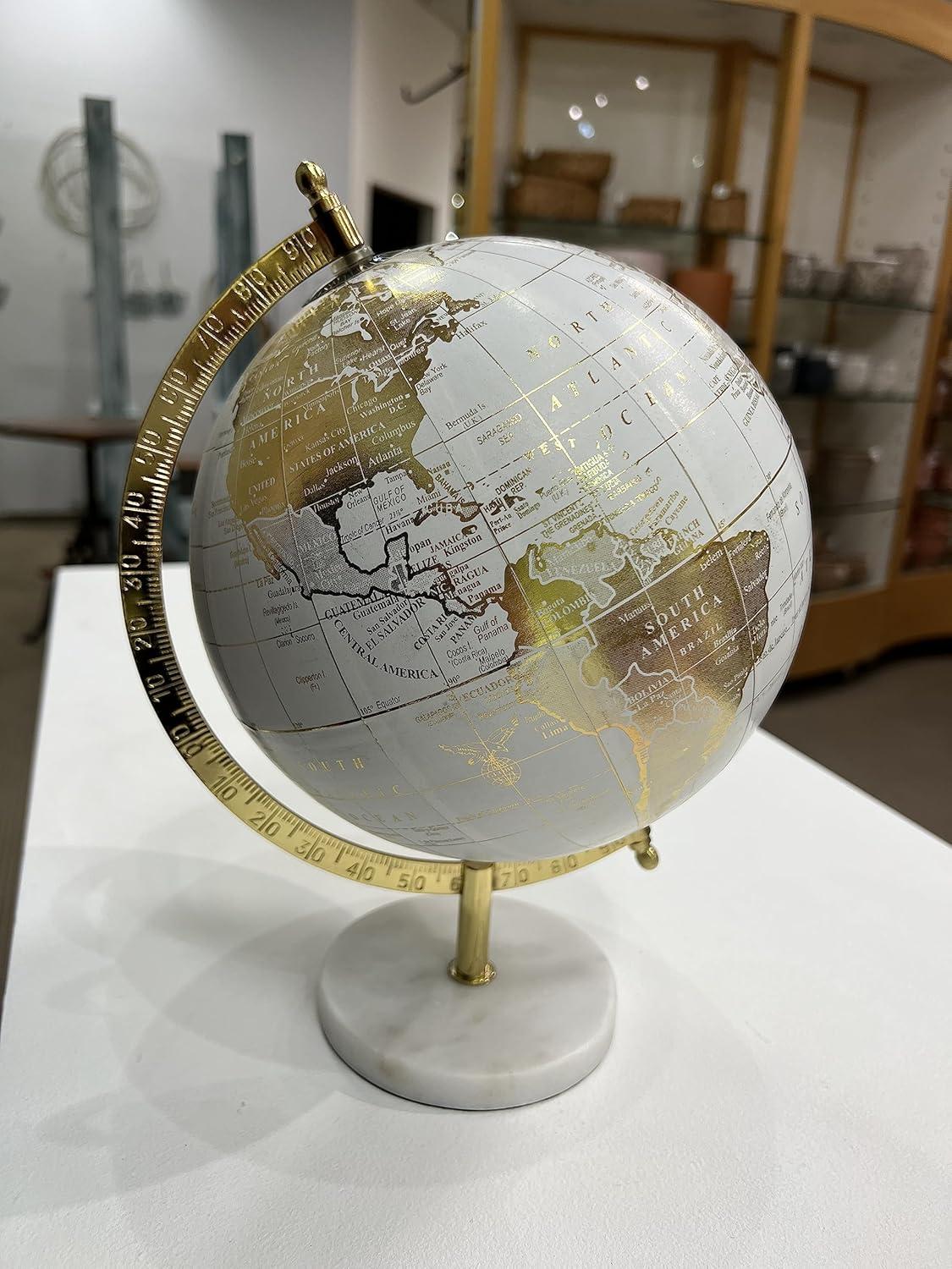 Abbott Collections  12 in. Globe on Stand, Ivory & Gold - Large