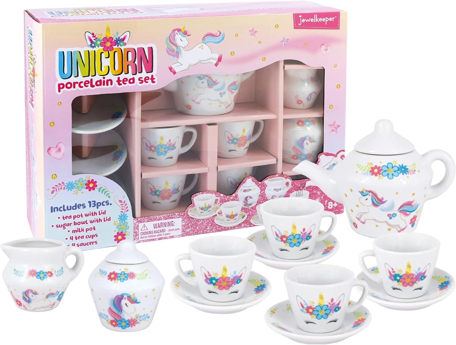 Unicorn Porcelain Tea Set with Pink Ceramic Cups, 13 Pieces