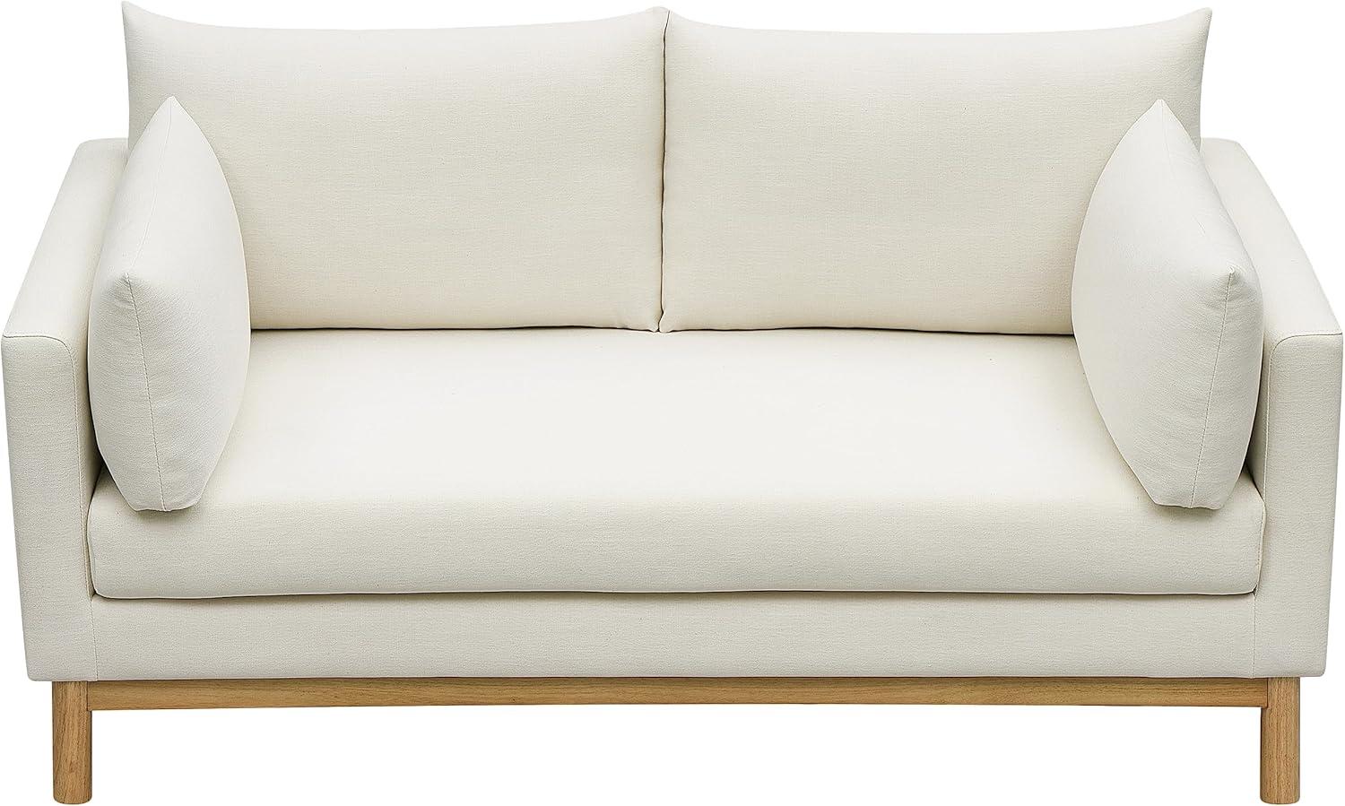 Meridian Furniture 157Cream-L Langham Collection Mid-Century Modern Linen Textured Fabric Upholstered Loveseat, Cream Linen Textured Fabric, Natural Finish Wood Base, 66" W x 33.5" D x 33" H, Cream