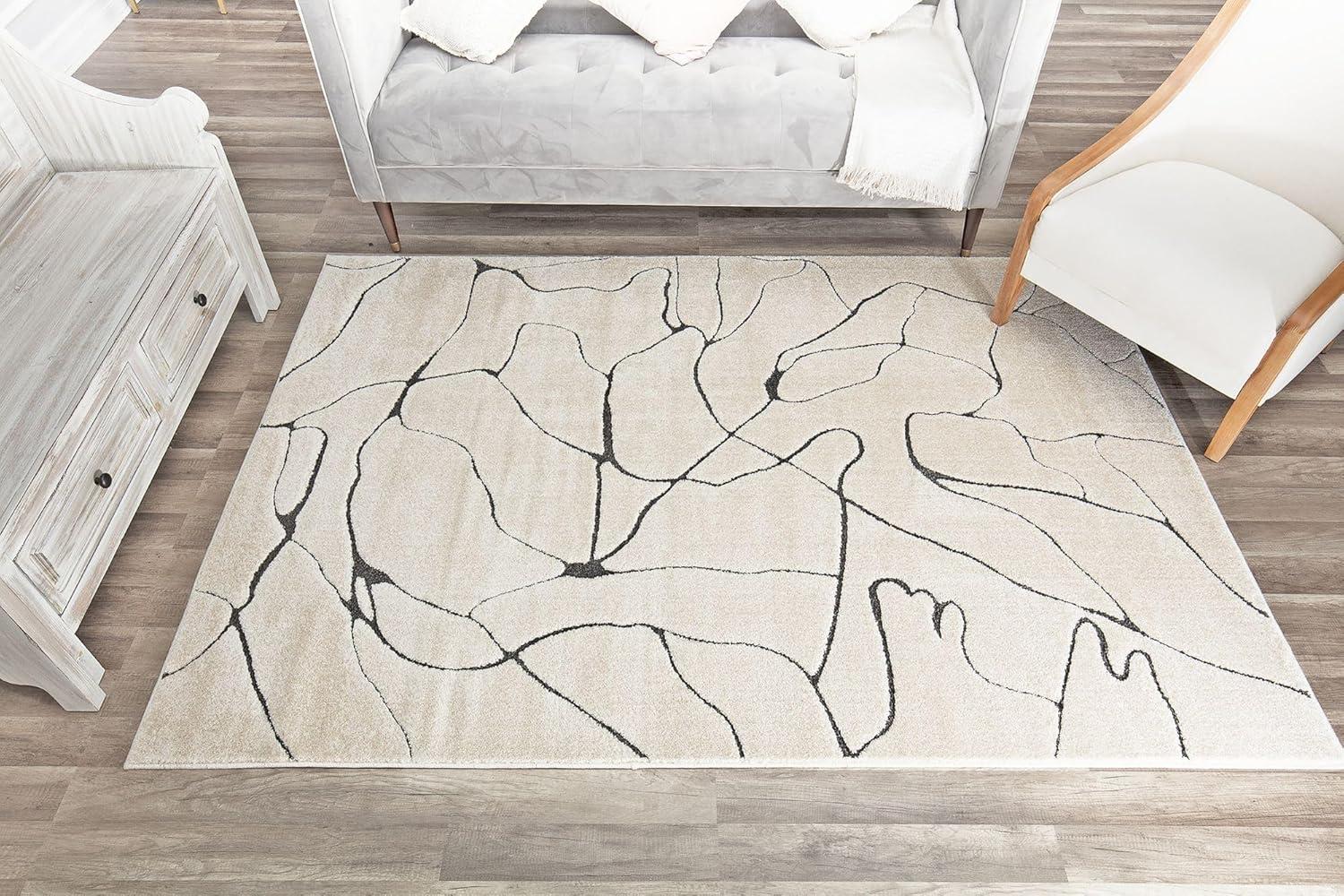 Cadence Marble Cream 2'x4' Rectangular Synthetic Area Rug