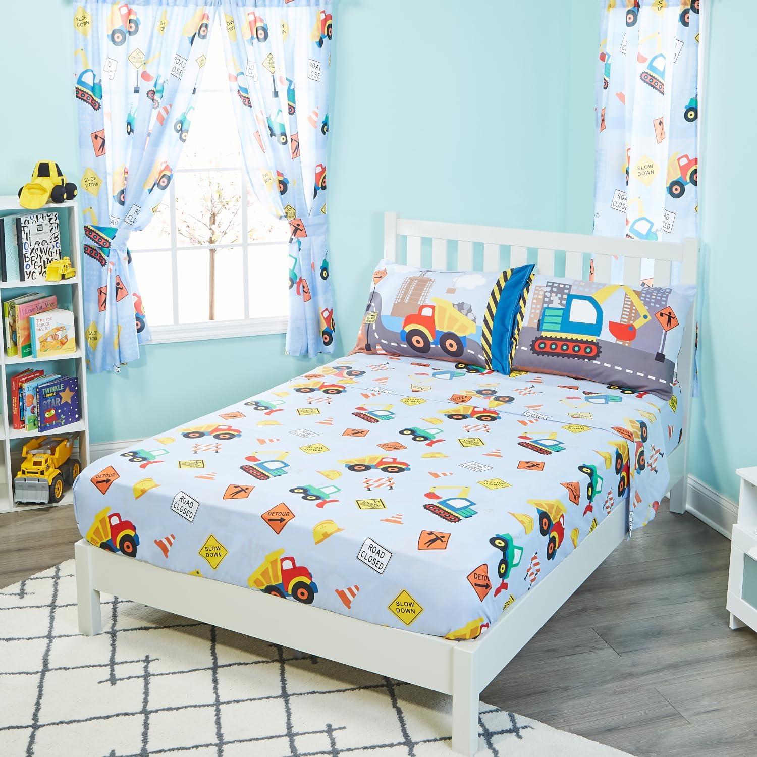 EVERYDAY KIDS Under Construction Twin Size Bed Sheet Set  3-Piece Twin Size Sheets Set Includes Flat Sheet, Fitted Sheet and Pillowcase