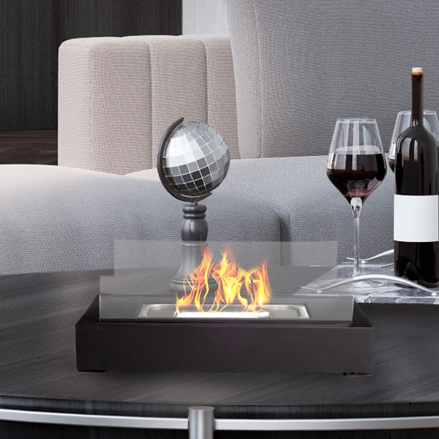 Black Rectangular Bio Ethanol Tabletop Fireplace Set, 2-Pack