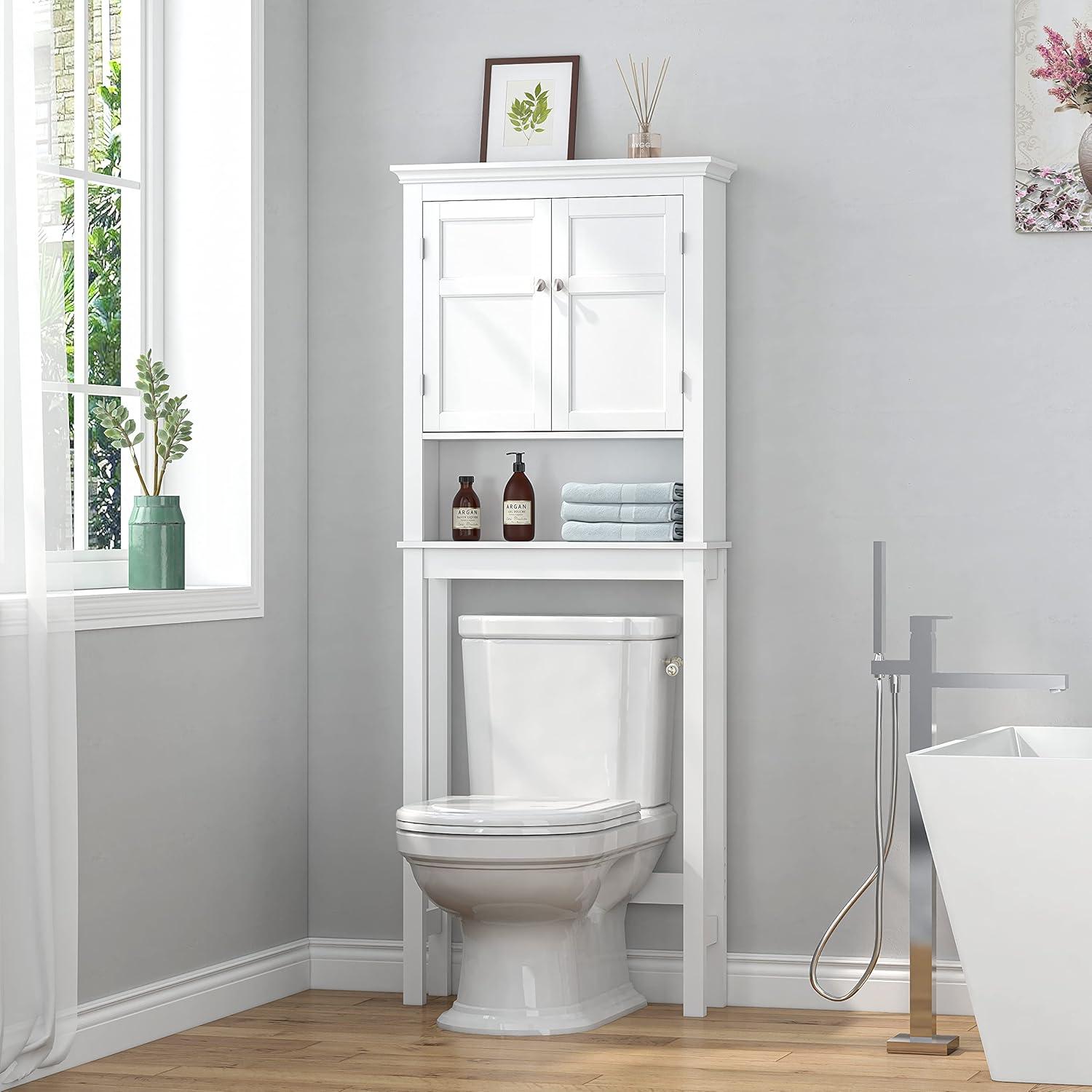 White Adjustable Over-the-Toilet Storage Cabinet with Shelves