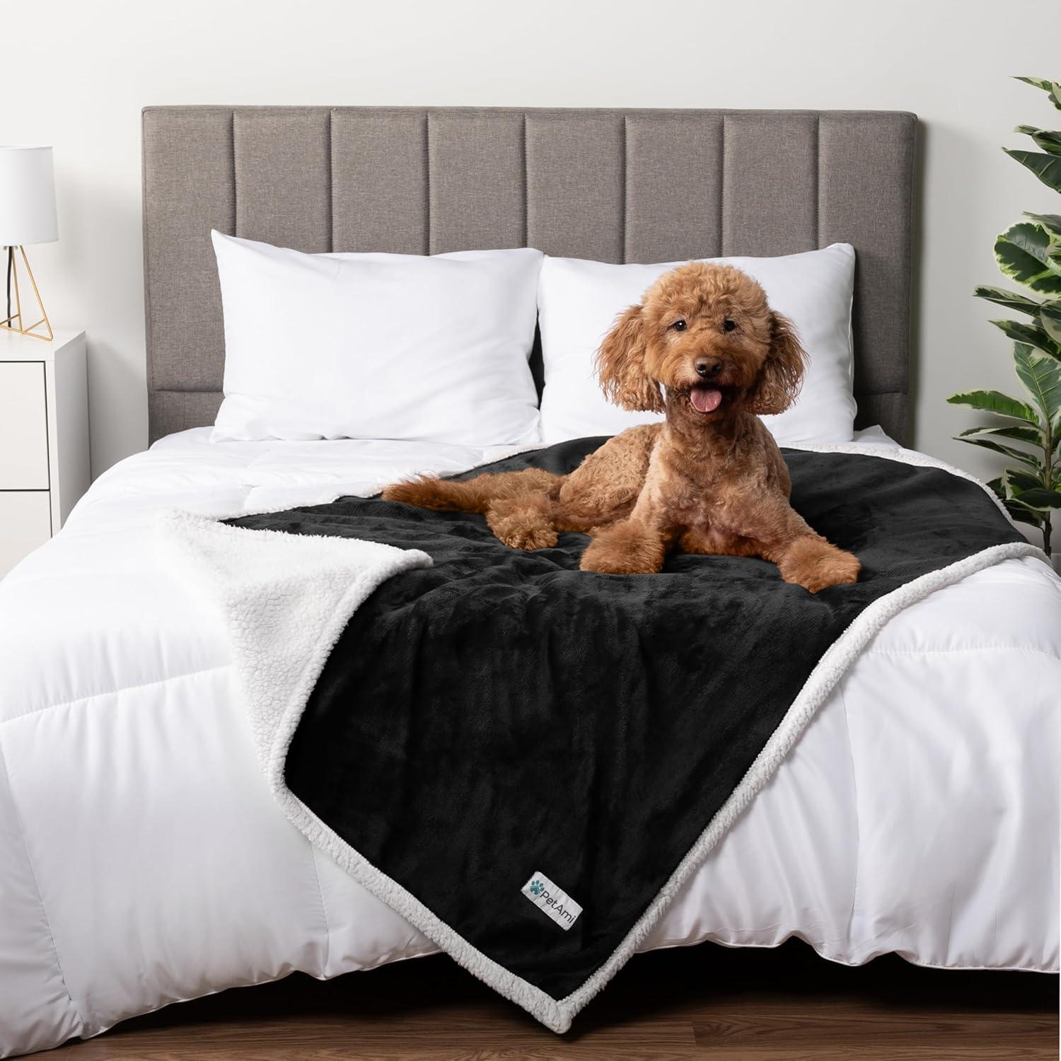 PetAmi Waterproof Dog Blanket for Bed Couch Sofa Cover, Reversible Faux Shearling Fleece Pet Throw