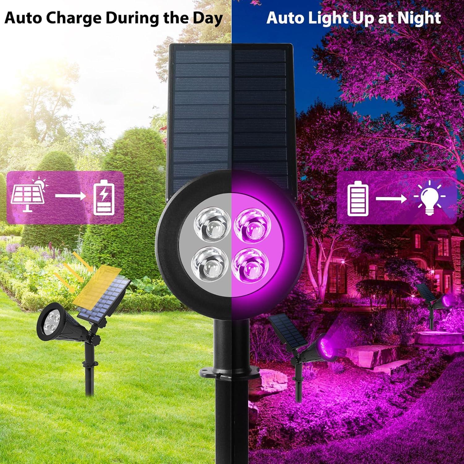 T-SUN Solar LED Spot Light Spotlight Waterproof IP65 Auto on/off Outdoor Garden Landscape Lamp (2pack,Purple)