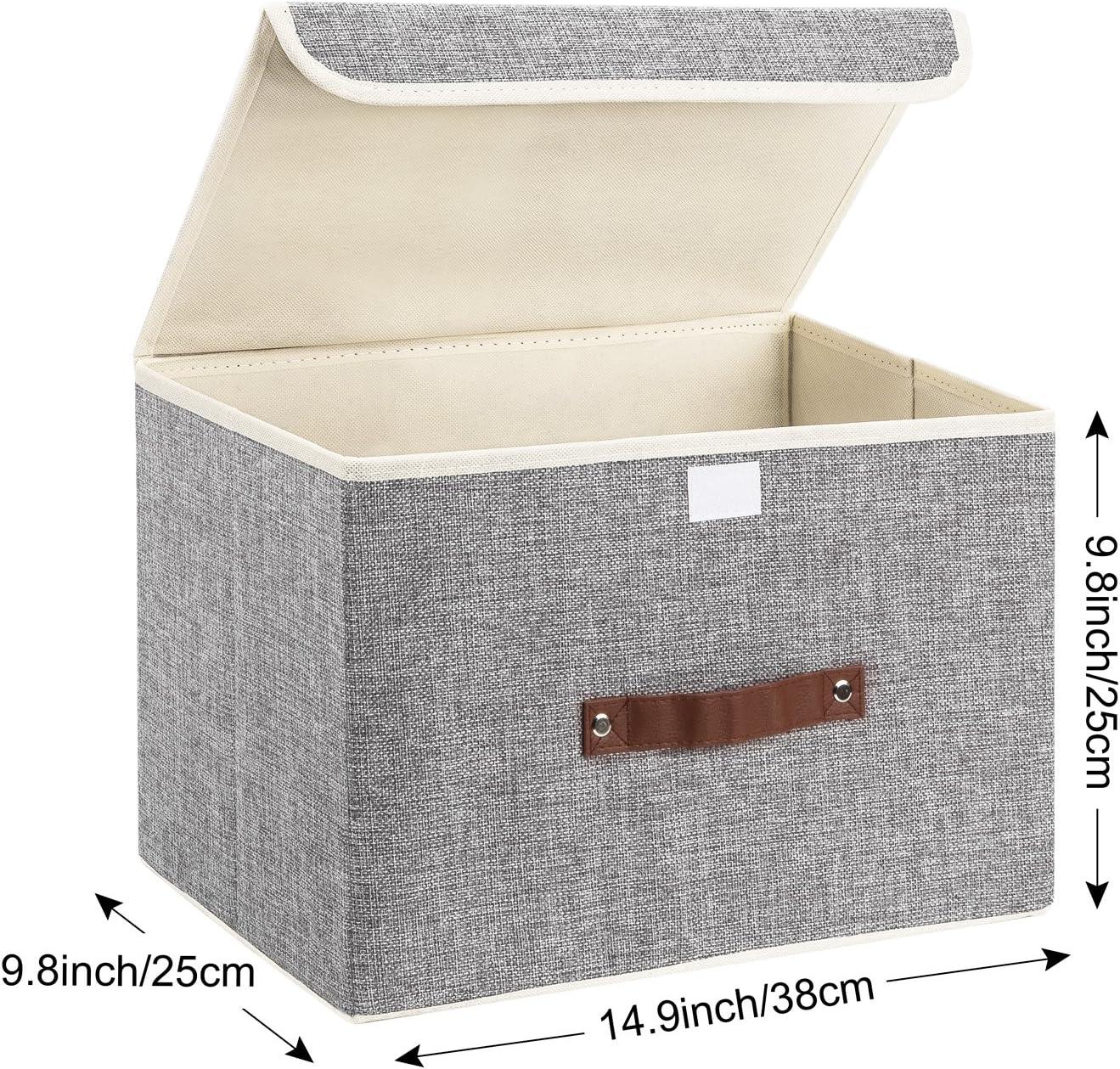 Gray Fabric Collapsible Storage Boxes with Lids, 2 Pack