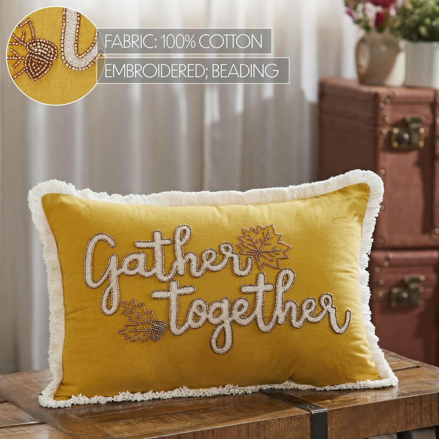 Harvest Blessings Embroidered Cotton Blend Reversible Throw Pillow