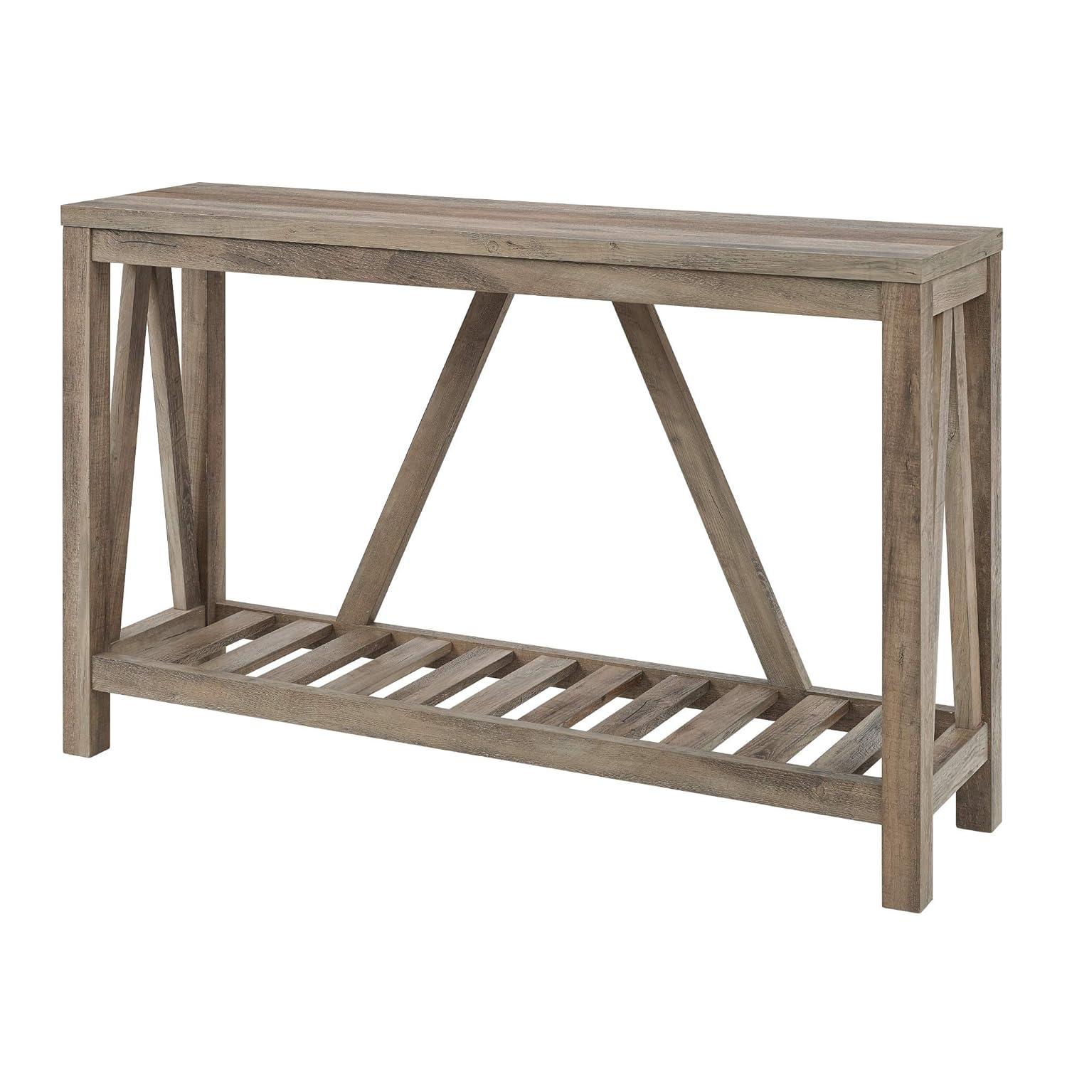 Rustic Oak and Walnut A-Frame Console Table with Storage