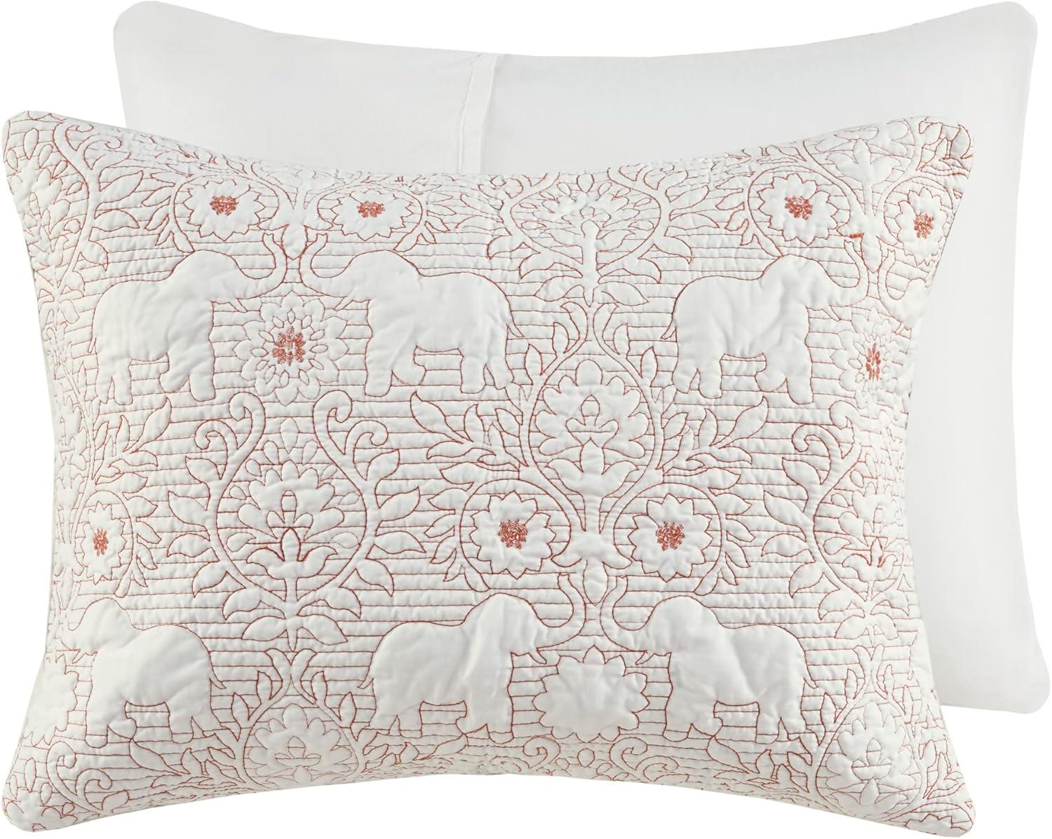 Coral Cotton Full Quilt Set with Reversible Elephant & Floral Design