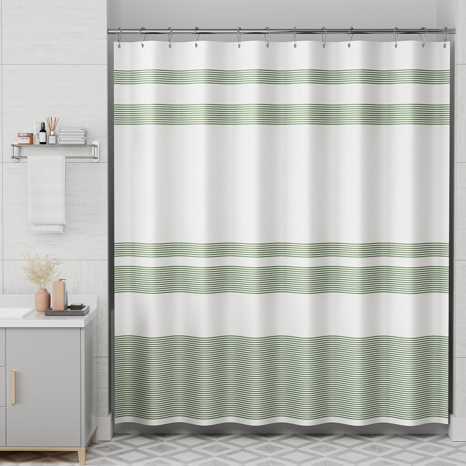 Broddrick Striped Shower Curtain with Hooks Included